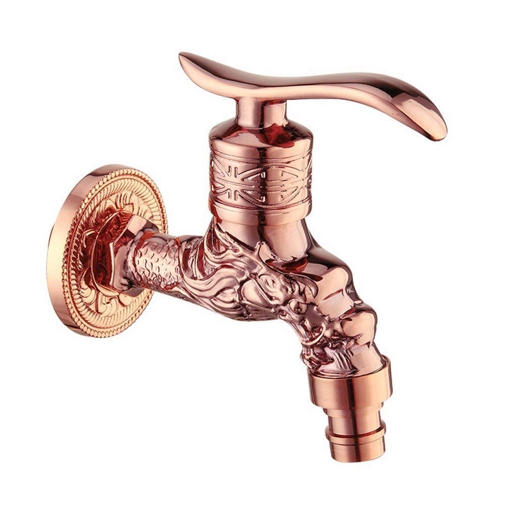 Vintage European Antique Carved Wall Mounted Kitchen Faucet - Chrome & Copper Single Cold Water Tap for Sink, Outdoor, Mop Pool & Washing Machine - G1/2