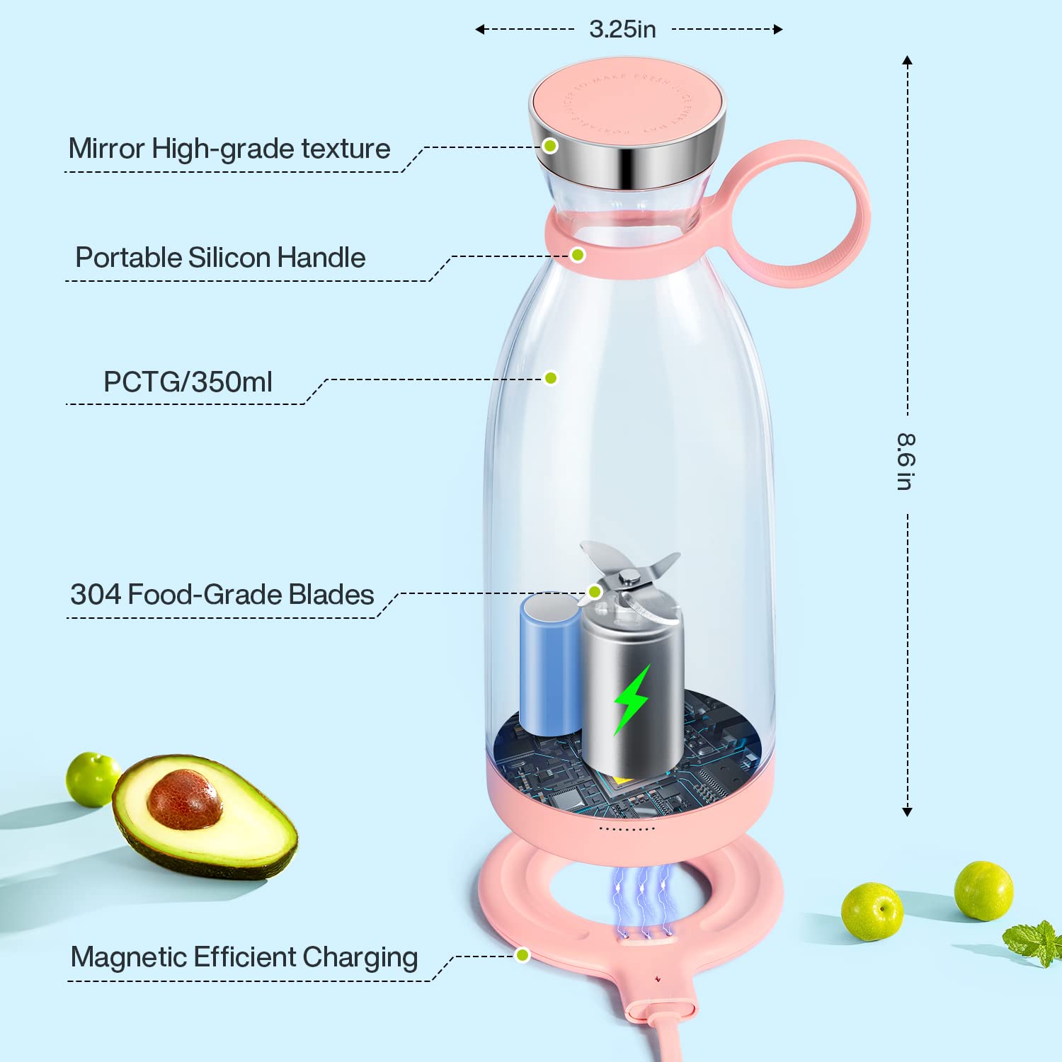 MIAOKE Portable Blender 11.8oz - USB Rechargeable Mini Smoothie Maker & Shaker Bottle with Magnetic Charging | Perfect for Protein Shakes, Fruit Smoothies | Travel, Gym, Office, Outdoor, Car & Home Use - Great Gift Idea