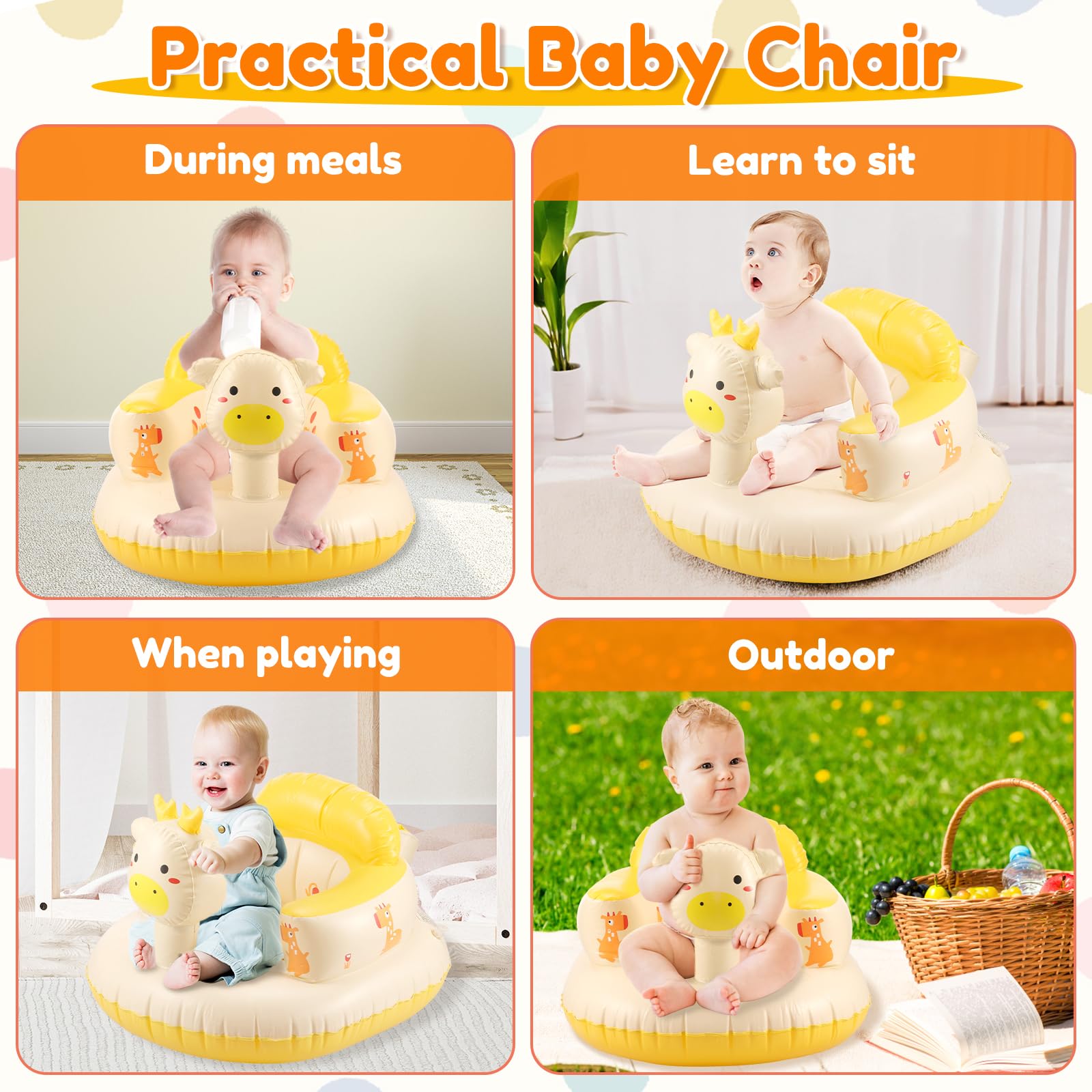 Inflatable Baby Seat for Babies - Portable Floor Sitting Chair with Built-In Air Pump for Home & Travel - Ideal for Playtime, Feeding, and Learning to Sit - Perfect Baby Gift for New Parents