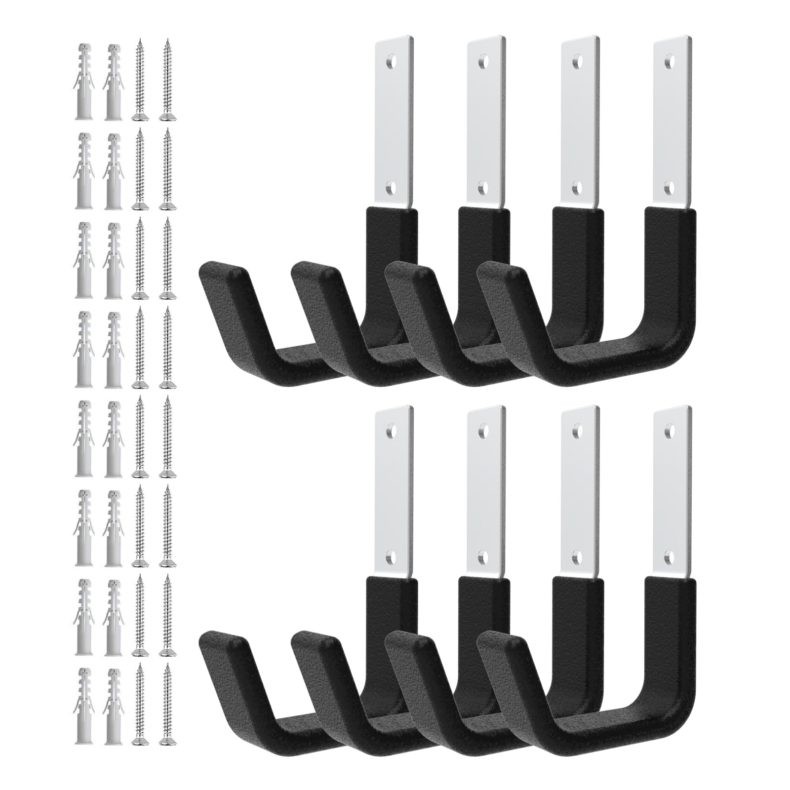 Heavy Duty Garage Wall Hooks - 8 Pack Small Utility Hooks for Bike, Ladder, Hose, Chainsaw & Leaf Blower Storage - Strong Metal Wall Mount Organizer for Garage, Shed & Workshop Organization