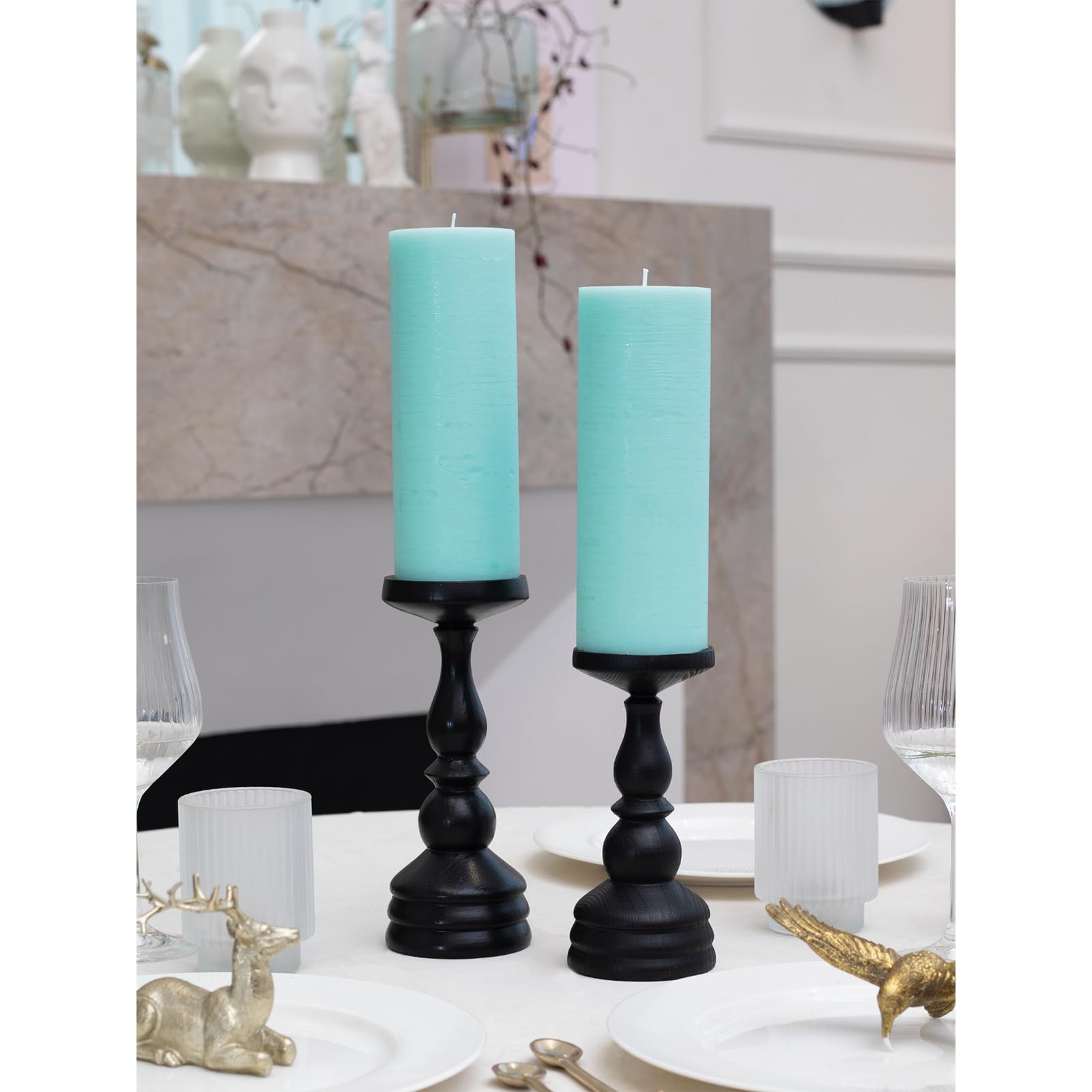 CANDWAX 3x8 Inch Pillar Candle Set of 2 - Unscented Non-Drip Decorative Rustic Candles for Weddings, Home Decor & Interior Design - Light Turquoise Candles for Centerpieces, Tablescapes & Romantic Ambiance