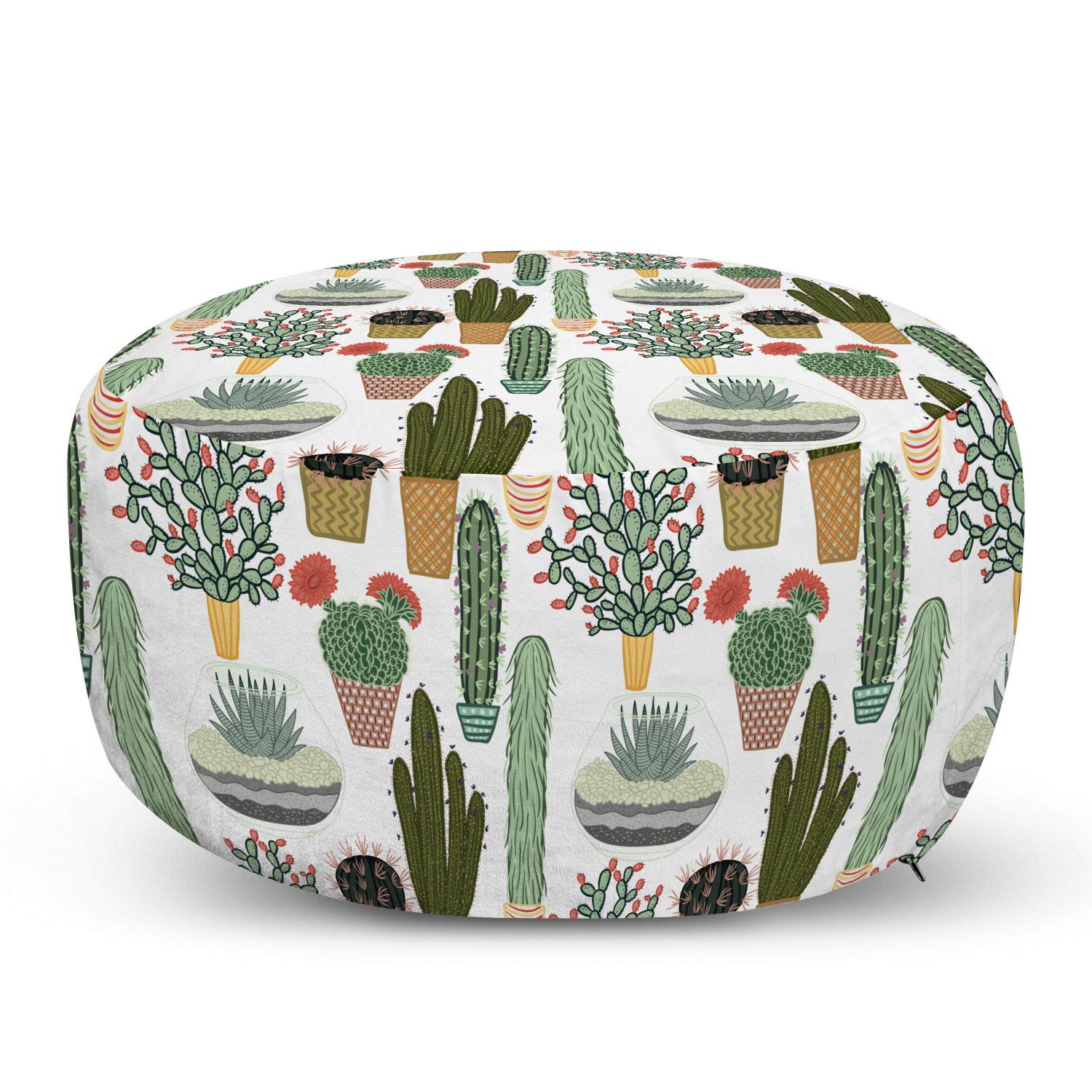 Ambesonne Cactus Ottoman Pouf - Succulent Plants & Cacti in Pots Botanical Floral Mexican Garden Design - Soft Decorative Foot Rest with Removable Cover for Living Room, Bedroom & Dorm - Multicolor Home Decor Accent Piece