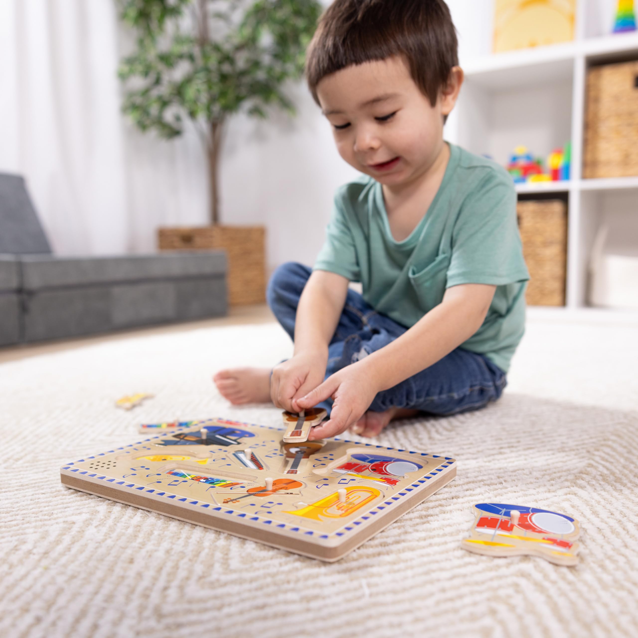 Melissa & Doug Wooden Musical Instruments Sound Puzzle - 8-Piece Light-Activated Peg Puzzle with Sound Effects | Educational Music Toy for Toddlers & Preschoolers Ages 2+ | Perfect for Early Learning, Sensory Play & Birthday Gifts