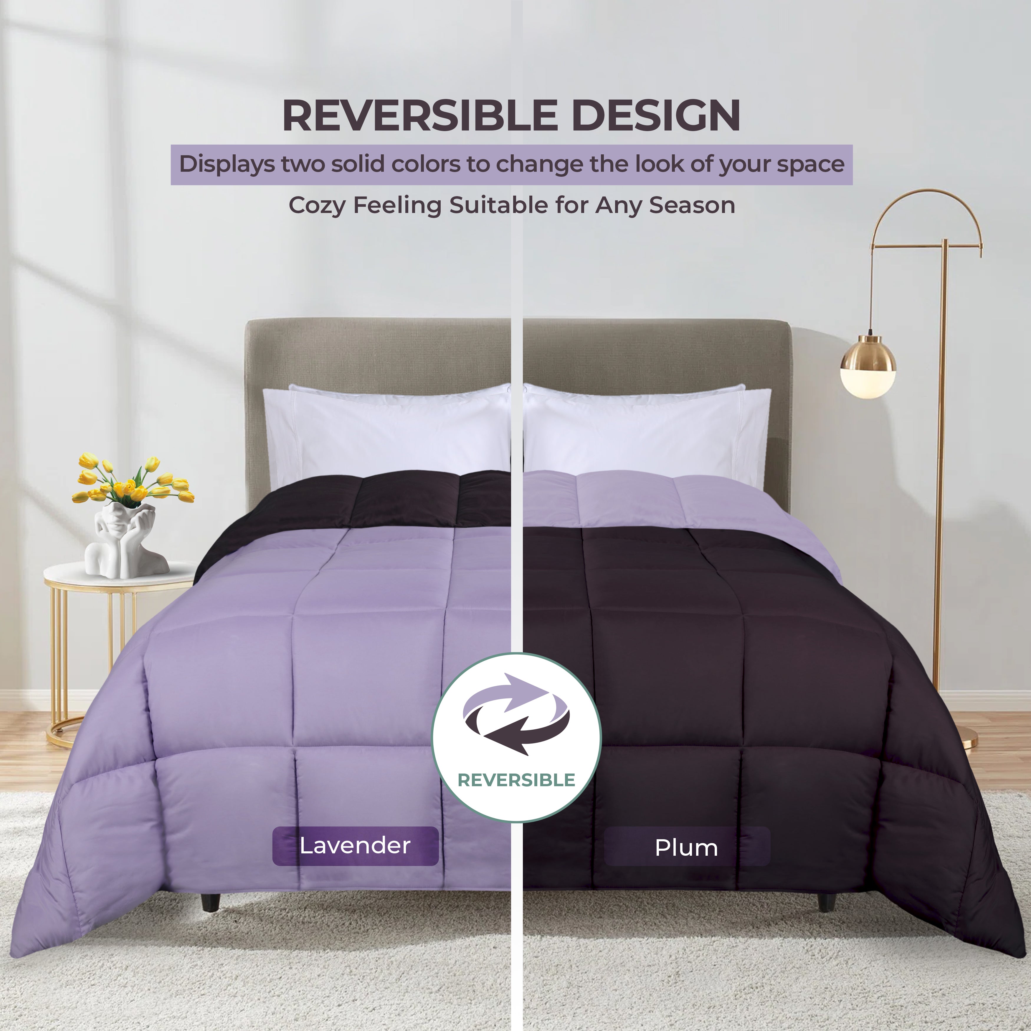 Luxury Brushed Microfiber Reversible Comforter Set - Ultra Soft Bedding for All Seasons - Perfect for Master Bedroom, Guest Room & Dormitory