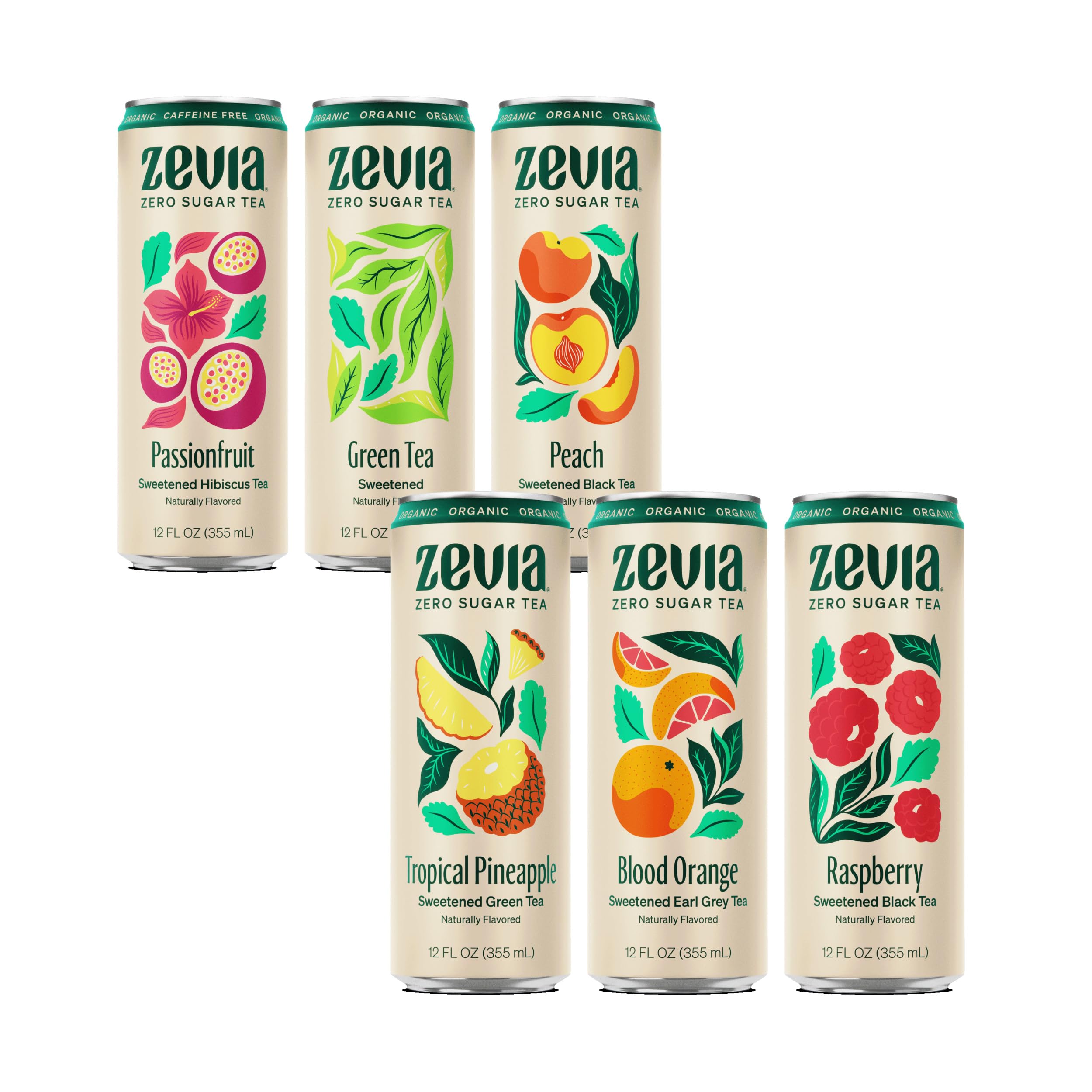 Zevia Zero Sugar Tea Variety Pack - 12 oz Cans (12-Pack) | Naturally Sweetened, Zero Calorie, Sugar Free, Non-GMO, Gluten-Free & Vegan | Refreshing Iced Tea for Home, Office & Outdoor Activities