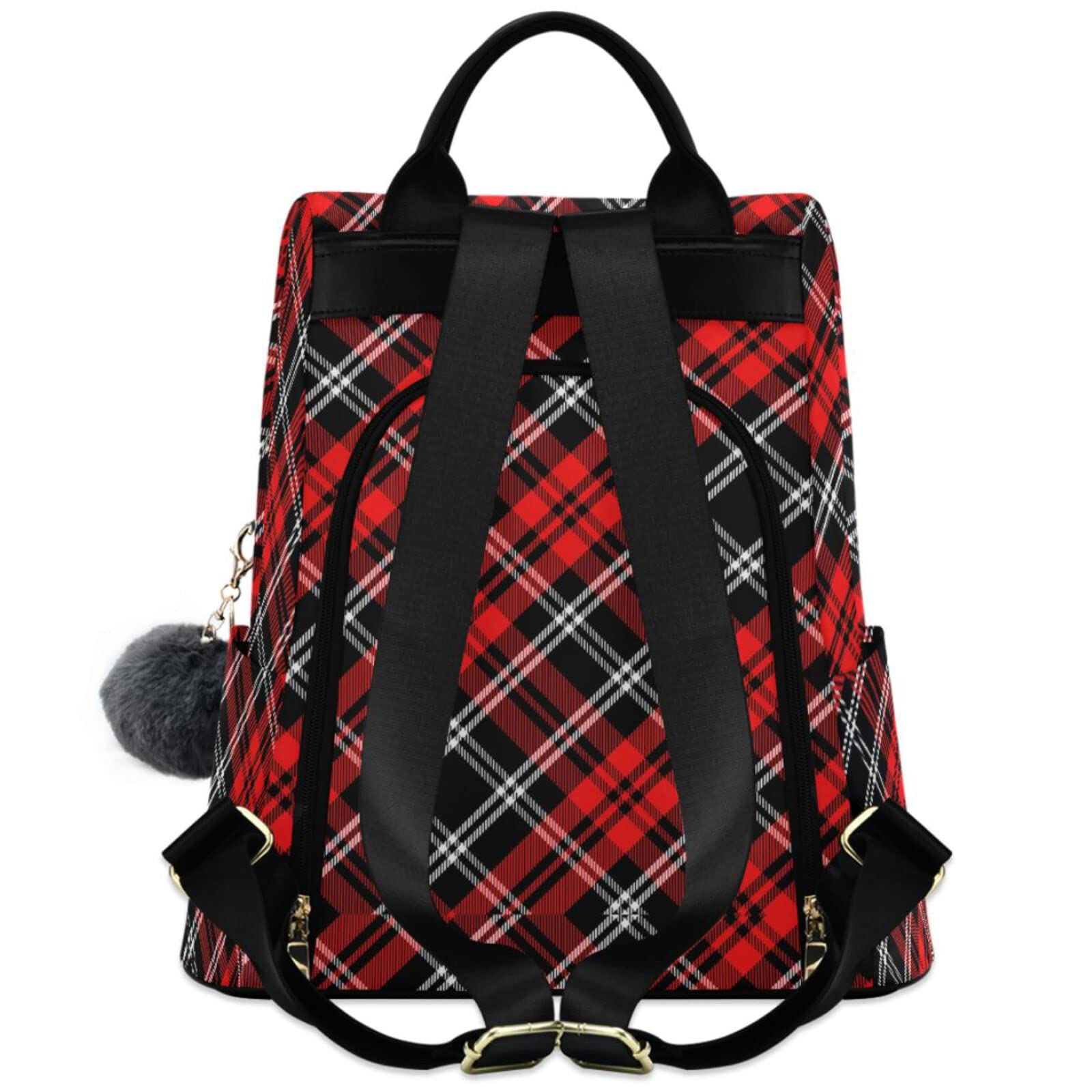 Stylish Plaid Red & Black Anti-Theft Women's Backpack - Lightweight Travel Shoulder Bag for Work, College & Daily Commute | Fashionable Ladies Rucksack with USB Charging Port