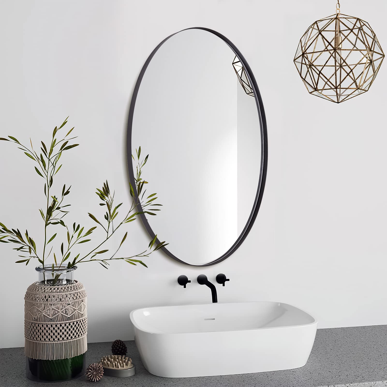 PAIHOME 22x30 Inch Black Oval Bathroom Mirror with Stainless Steel Frame - Wall Mounted Vanity Mirror for Bedroom, Living Room, Entryway & Home Decor | Perfect for Makeup, Grooming & Interior Design