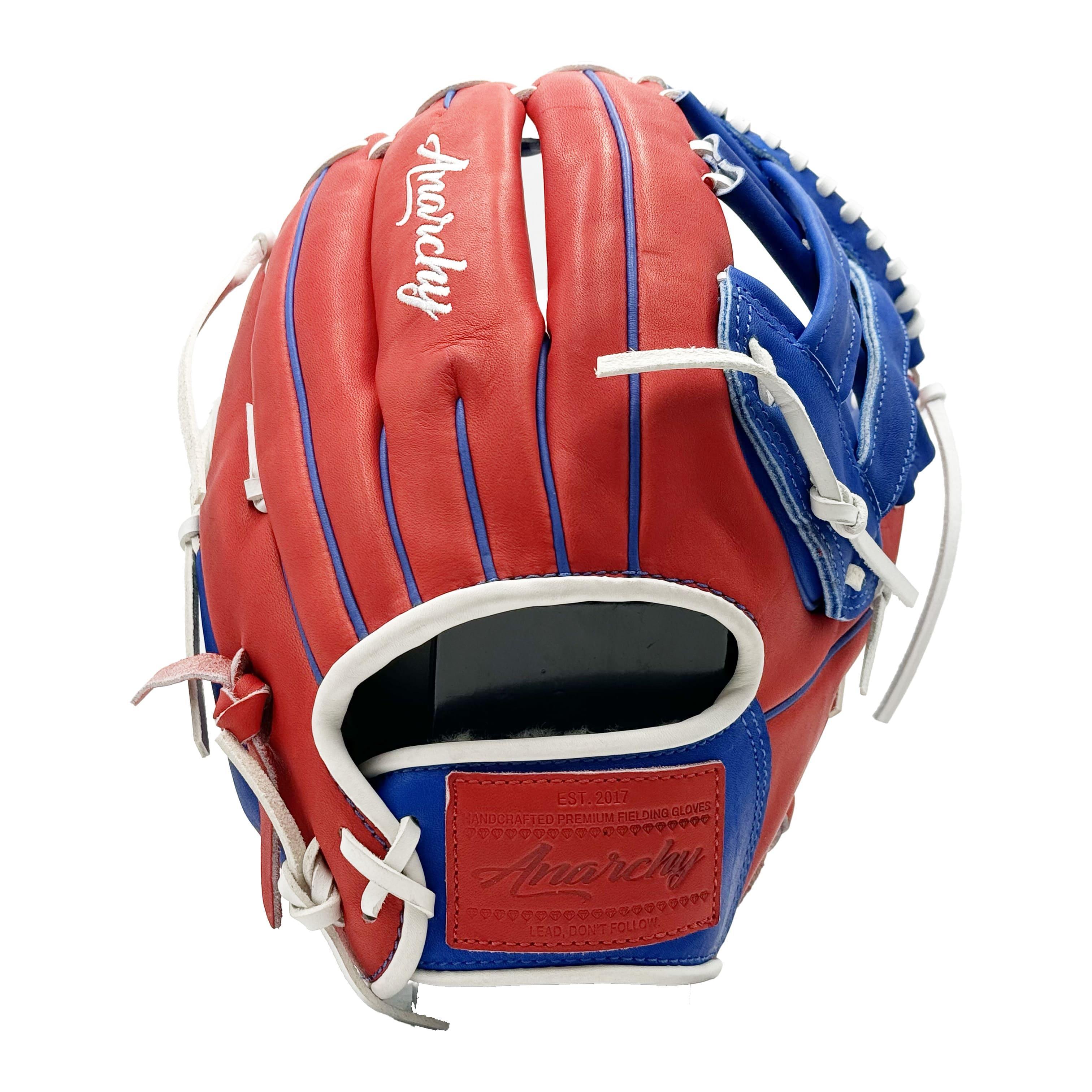 Premium Anarchy Kip Leather Softball Glove AFG002 - High-Performance Fielding Glove for Baseball & Softball (Red/Royal) - Ideal for Games, Practice & Training Sessions