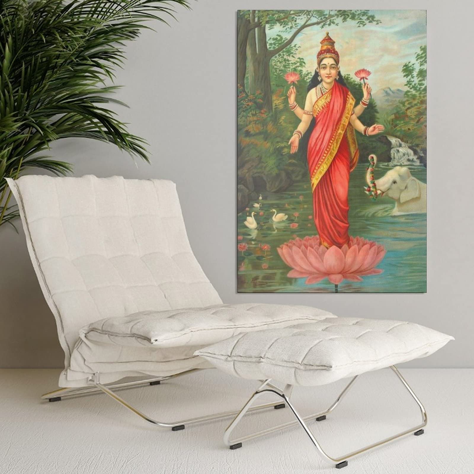 Lakshmi Hindu Goddess Canvas Wall Art Print - 12x18 Inches (30x45cm) Spiritual Home Decor for Bedroom, Living Room & Office - Perfect Gift for Yoga Studios, Meditation Spaces & Indian Culture Enthusiasts