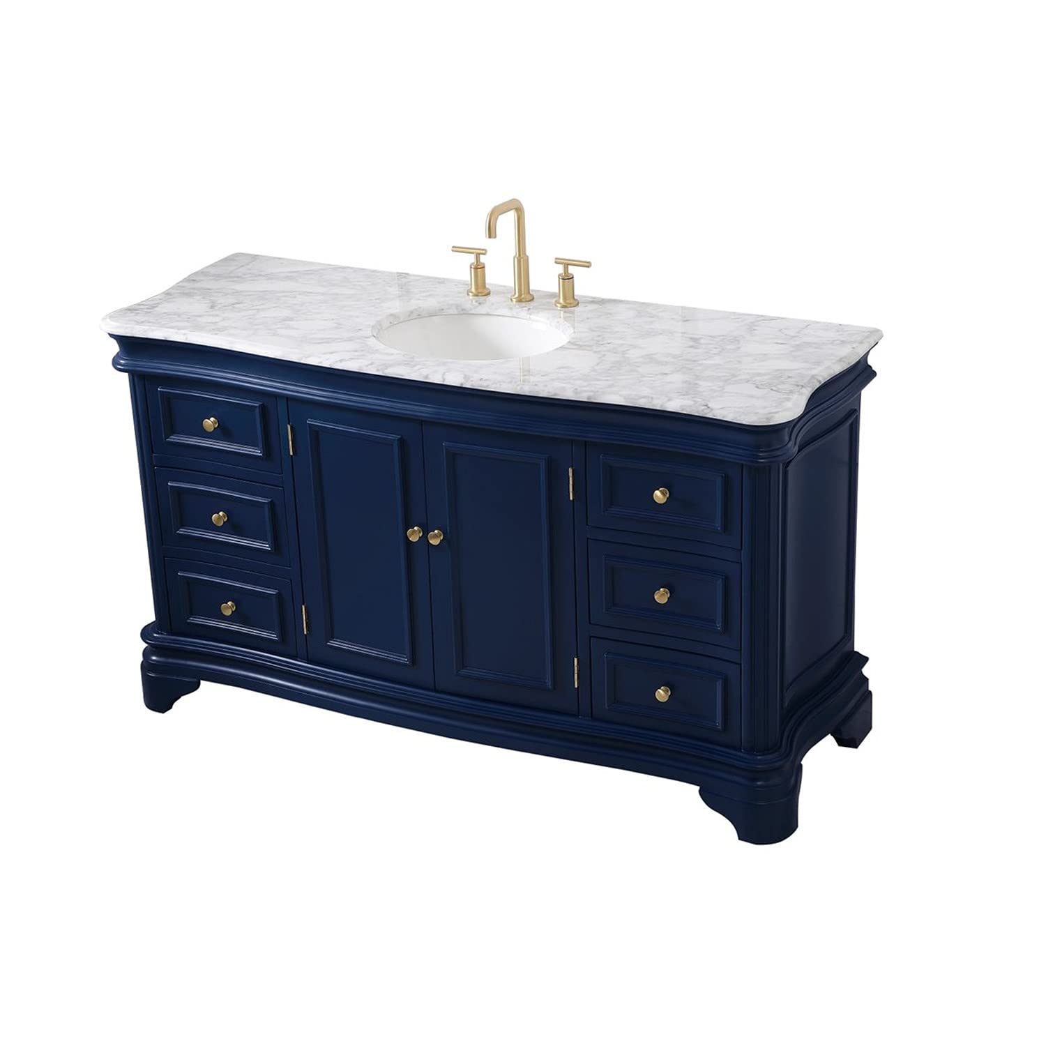 60 Inch Blue Single Bathroom Vanity Set with Mirror - Modern Elegant Bathroom Decor for Master Bath, Guest Bath & Powder Room