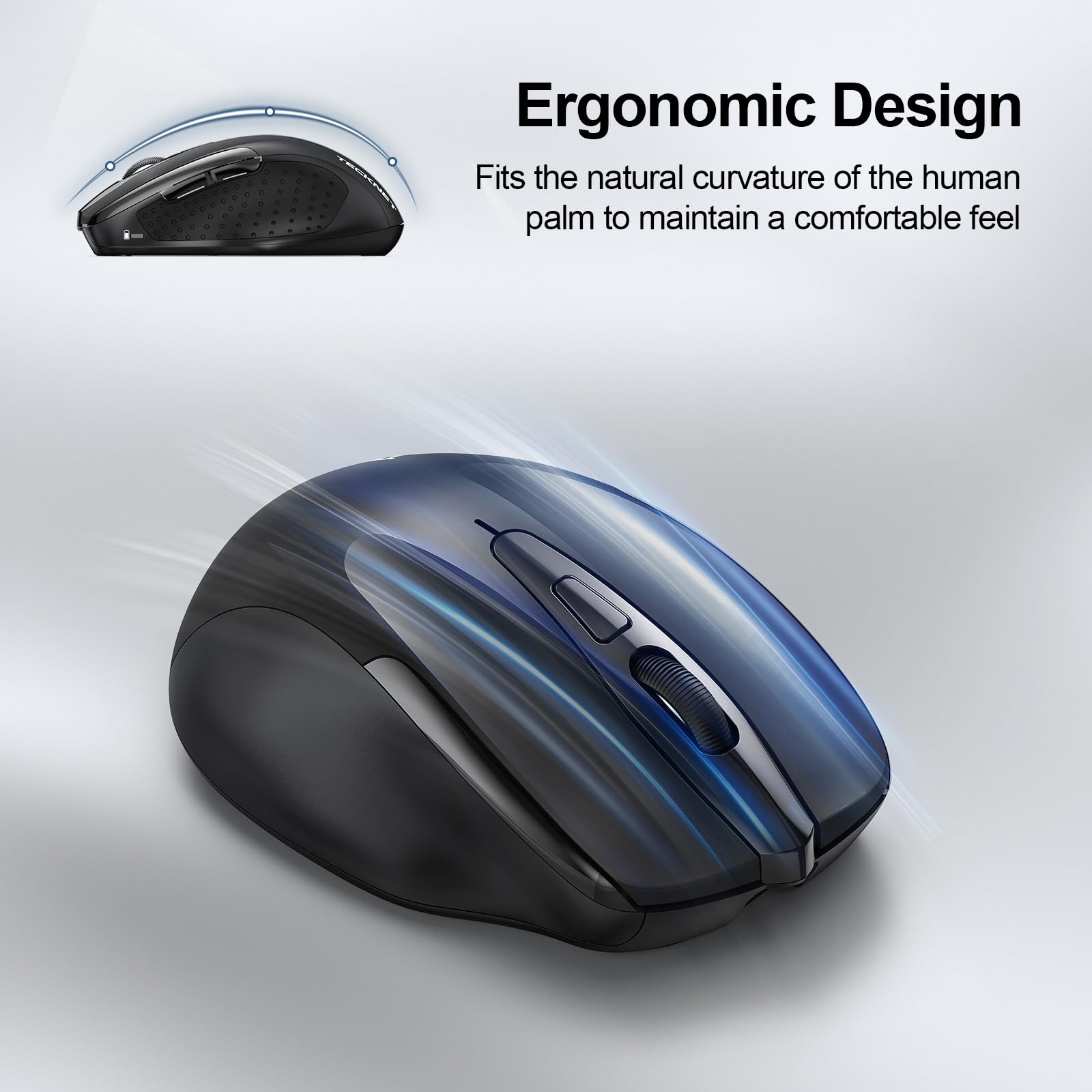 TECKNET Rechargeable Wireless Mouse - 2.4G Silent Ergonomic Mouse with 6 Adjustable DPI up to 4800, Quiet Click for Laptop, Chromebook, PC - Perfect for Office, Home & Travel Use - Black