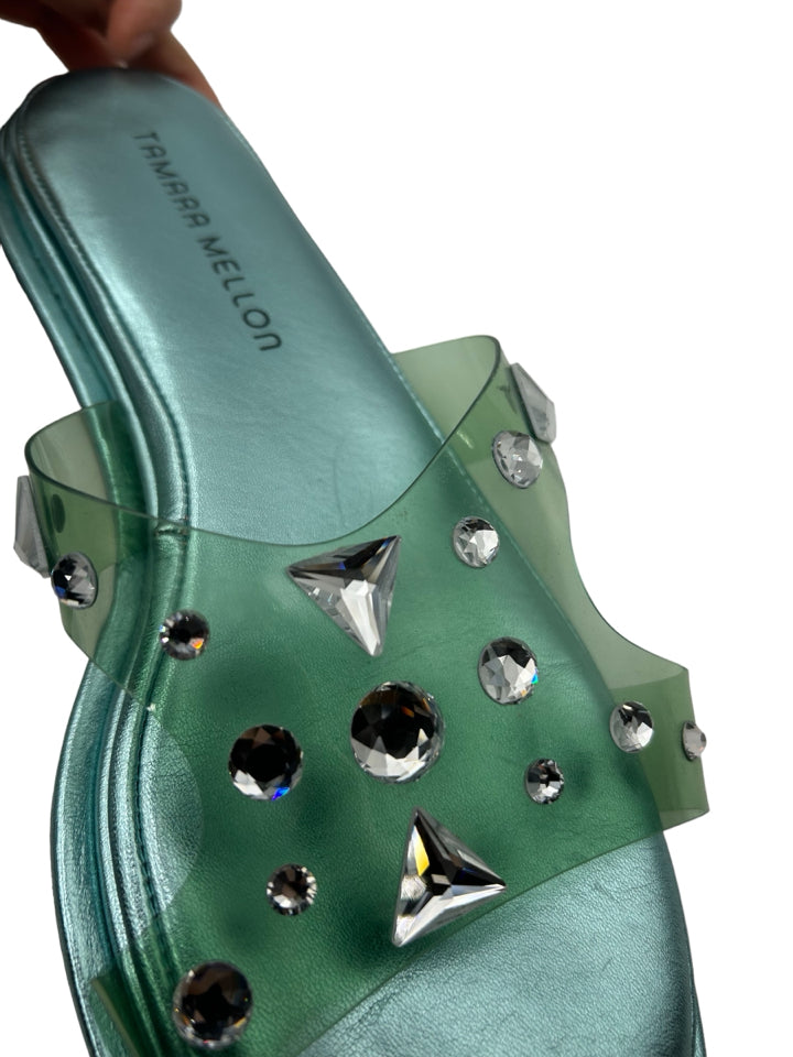 Tamara Mellon Embellished PVC Slides for Women - Size 39.5 (US 9) | Comfortable Summer Sandals for Beach, Pool & Casual Outings