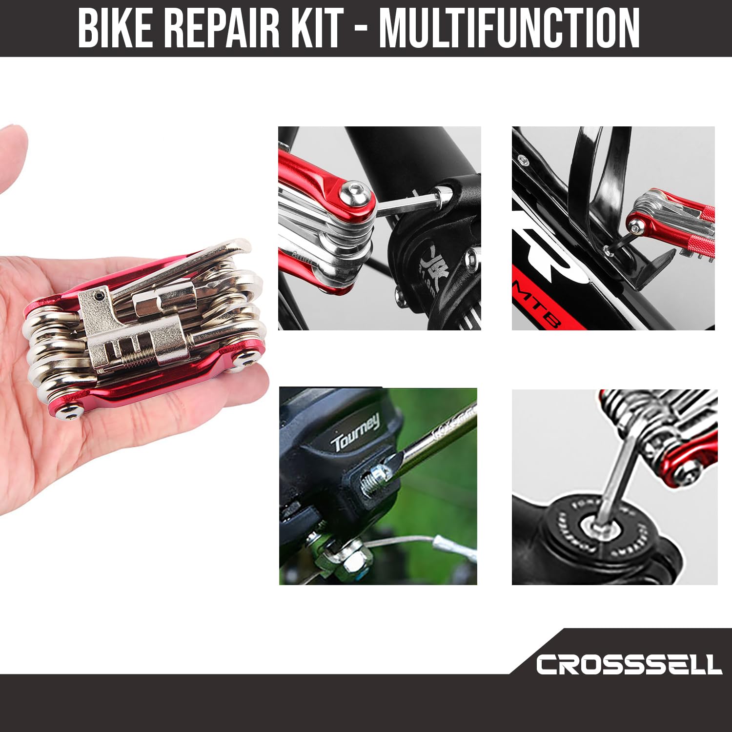 Professional Bike Multi Tool Kit - 18-in-1 Bicycle Repair Tool Set with Case | MTB Accessories for Cycling Maintenance | Perfect for Road & Mountain Bikes, Commuting & Emergency Repairs (Red)