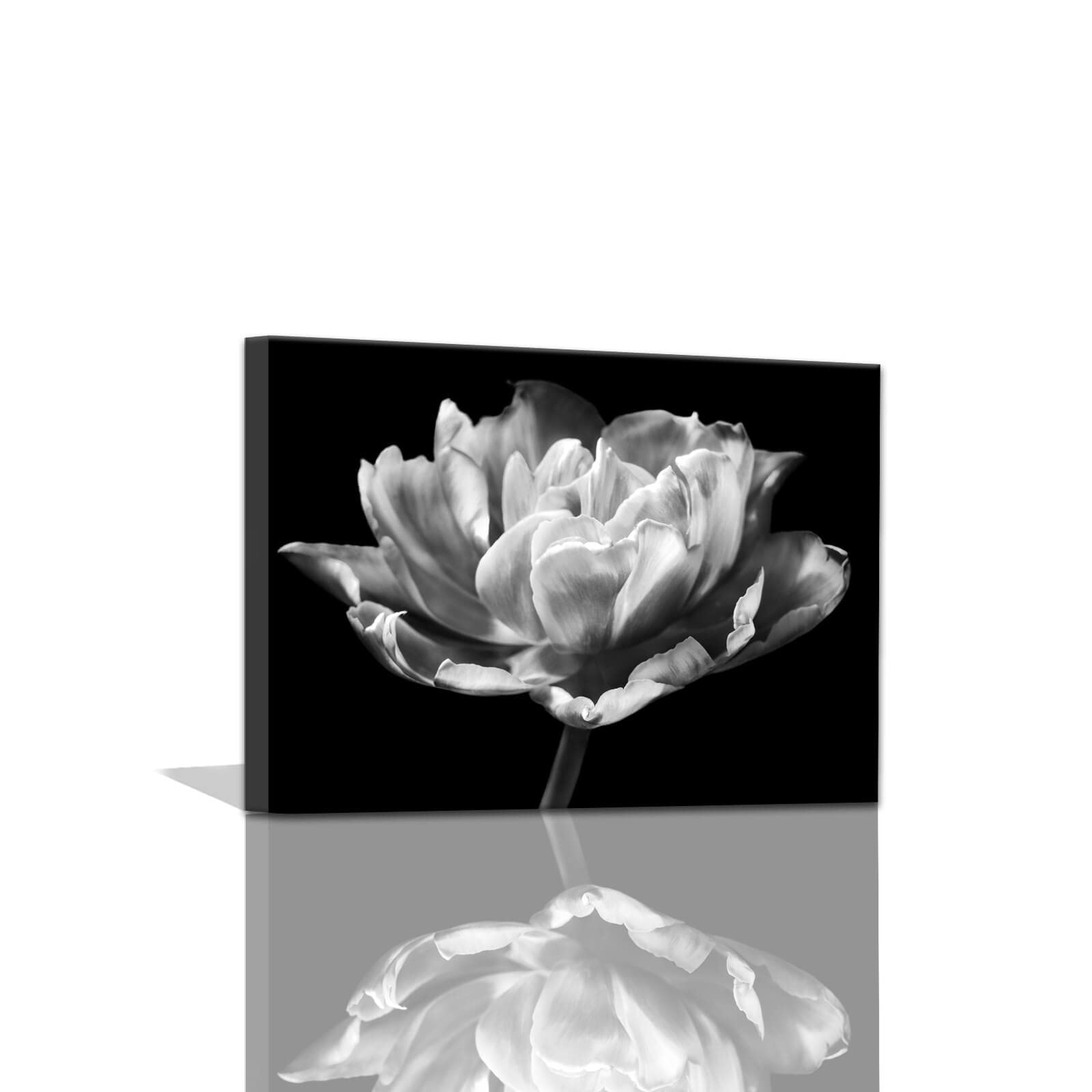 Modern Black & White Floral Wall Art - Framed 12x16 Inch for Bathroom & Kitchen Decor