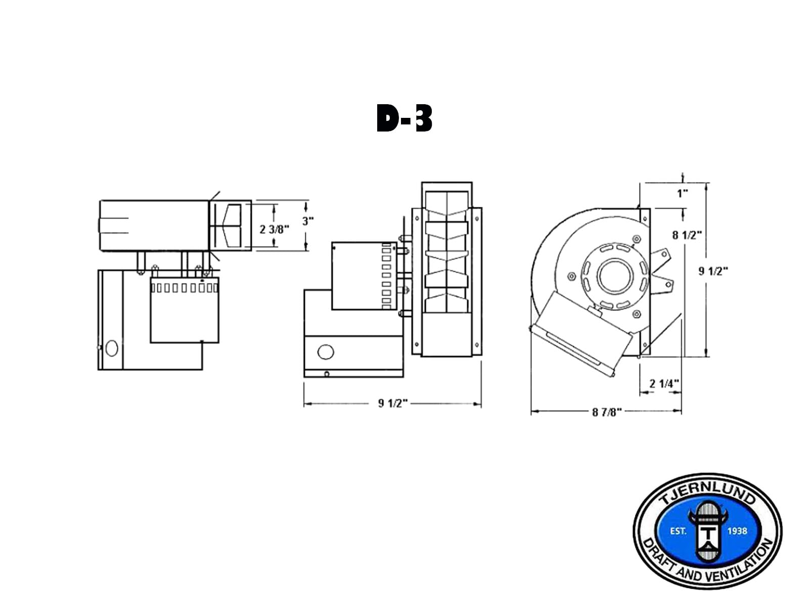 Tjernlund D-3 Inline Draft Inducer Fan for Vertical Vent Systems - Compatible with All Fuel Types (Gas, Oil, Wood) - Perfect for Home Heating & Ventilation Solutions