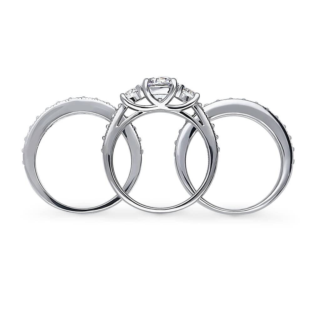 BERRICLE Sterling Silver 3-Stone Wedding & Engagement Ring Set for Women - 1.25 Carat Round Cut Cubic Zirconia CZ, Rhodium Plated, Size 4-10 | Perfect for Proposals, Anniversaries & Bridal Jewelry