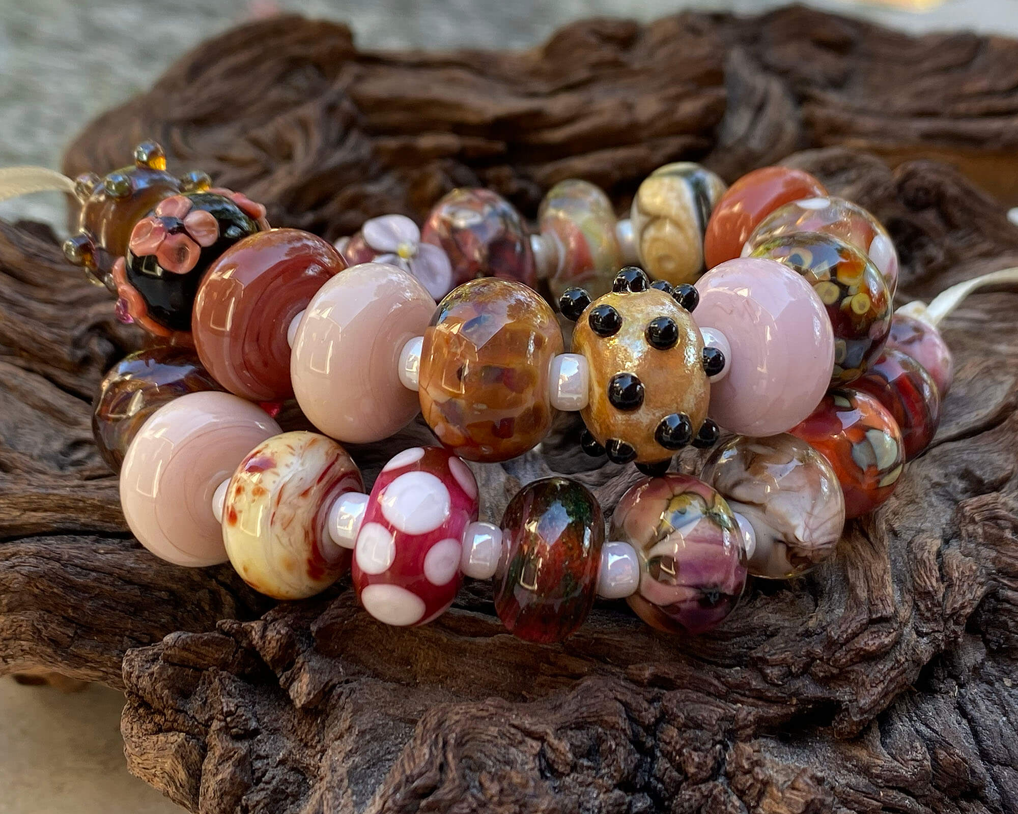 26pcs Red Brown Lampwork Glass Beads for Jewelry Making - DIY Bracelet, Necklace & Craft Projects - Handmade Orphan Beads Mix (SRA) - Perfect for Boho, Vintage & Artisan Designs