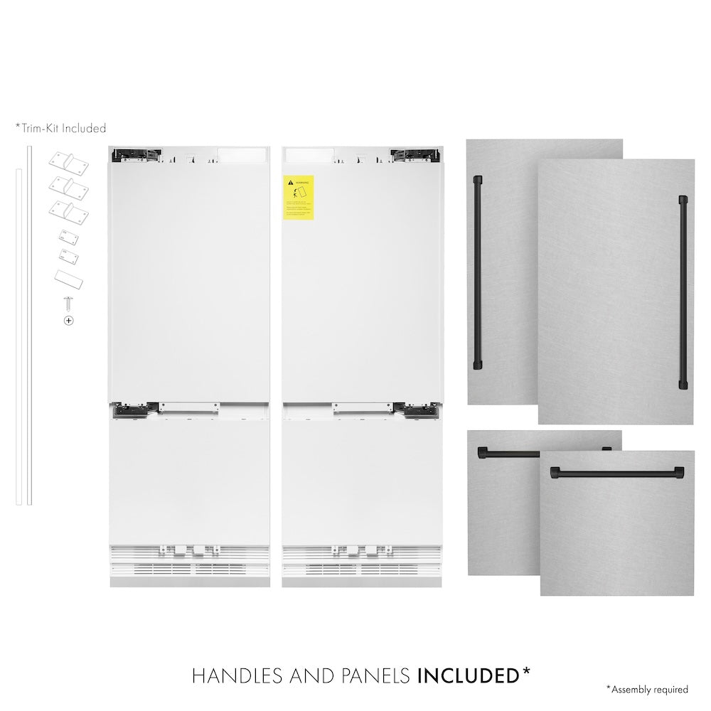 ZLINE Autograph Edition 60-Inch French Door Built-In Refrigerator with Bottom Freezer - 32.2 cu.ft Capacity, Water Dispenser & Ice Maker - Satin Stainless Steel with Matte Black Accents (RBIVZ SN 60 MB) - Perfect for Modern Kitchens and Luxury Homes