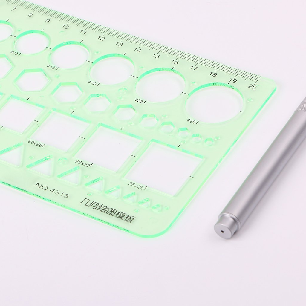 Clear Geometric Drawing Template Ruler - Plastic Circles, Squares, Hexagons & Triangle Stencil for Engineers, Architects & Students | Perfect for Office, Classroom, Home & DIY Projects | Great Gift for Artists & Designers