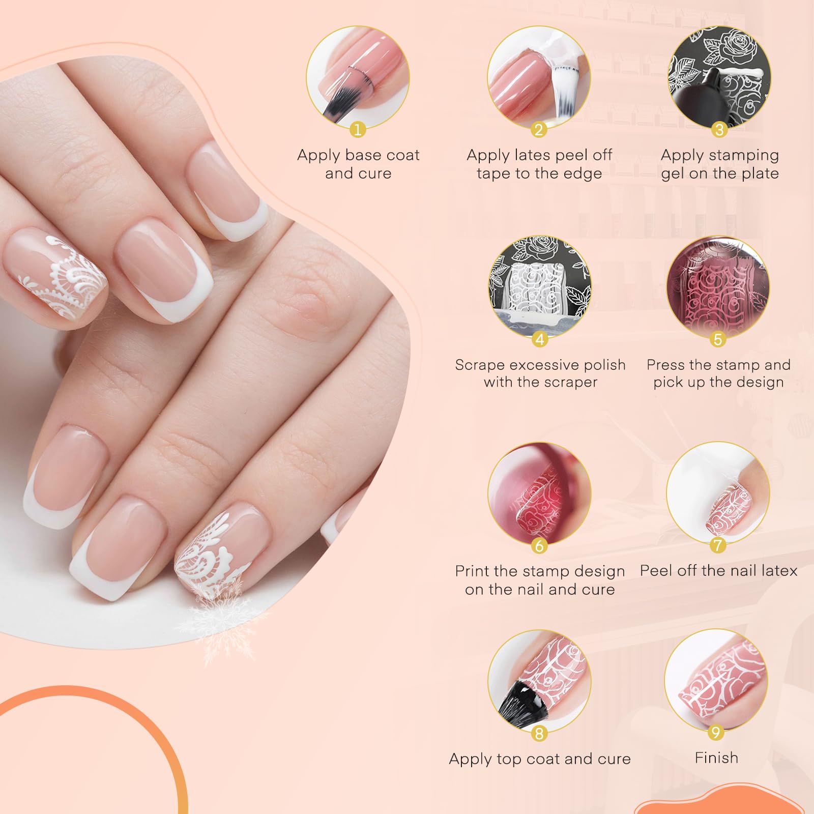 12 Colors Nail Stamping Kit with 5 Templates & French Stampers - Professional Nail Art Design Set for DIY Manicure at Home, Salon or Party