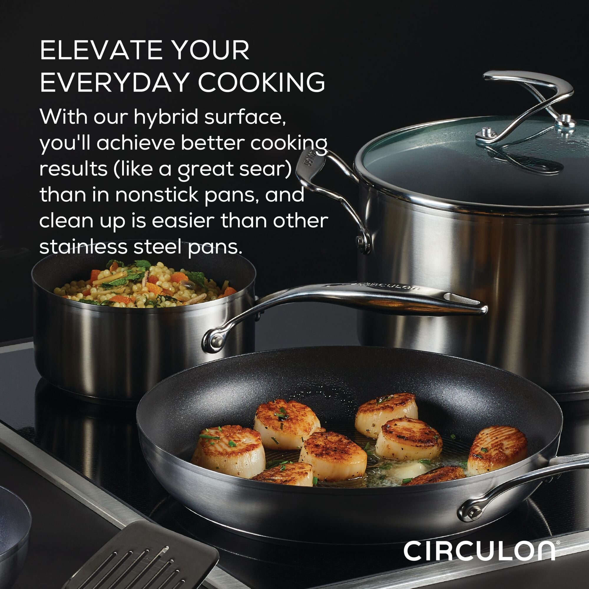 Premium Hybrid Stainless Steel Saute Pan with Lid - 12 Inch Nonstick Frying Pan for Professional Cooking, Perfect for Searing, Stir-Frying & Sauteing - Ideal for Gas, Electric & Induction Stovetops