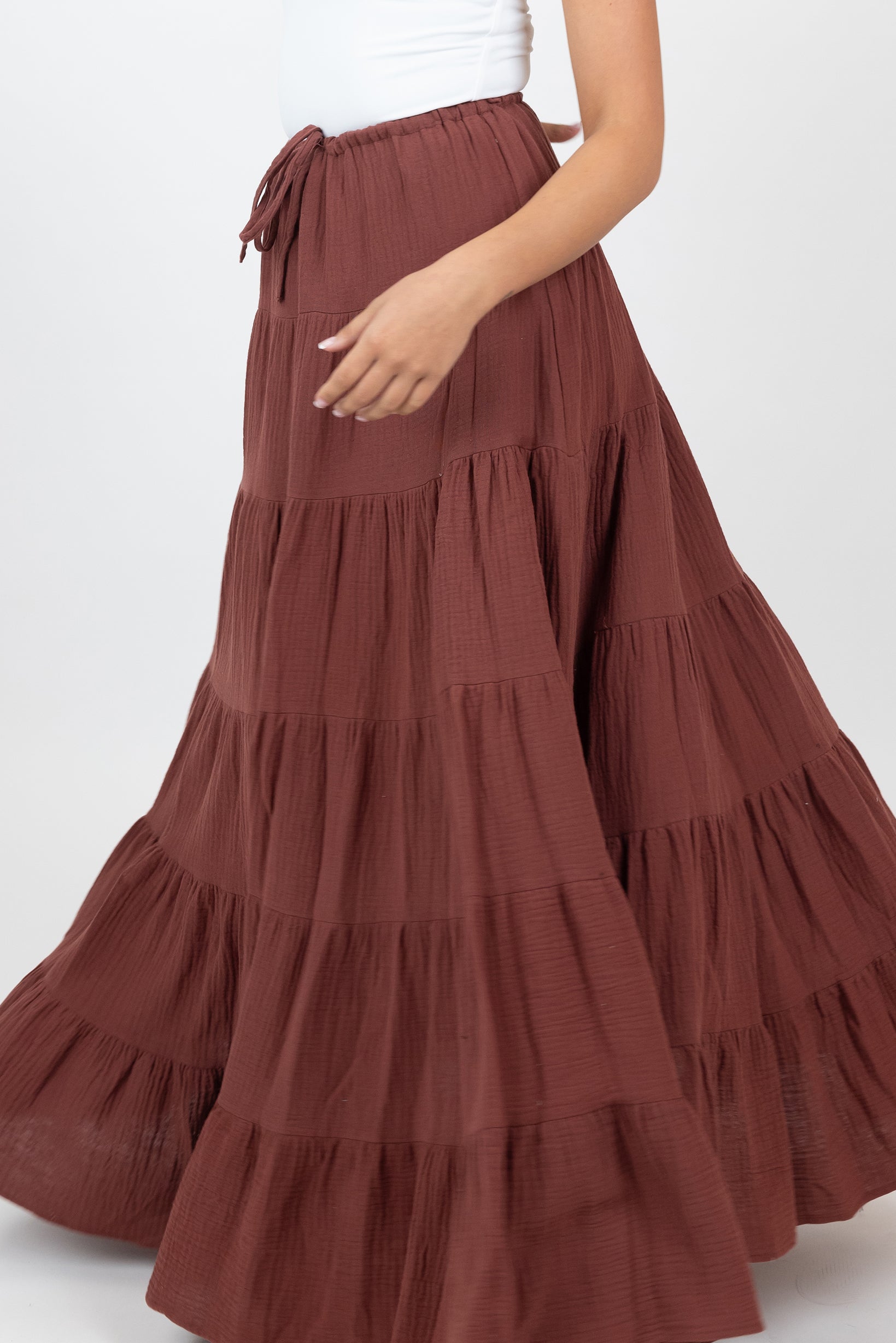 Haniya Drawstring Skirt for Women - Flowy Elastic Waist Midi Skirt with Pockets | Casual Summer Boho Skirt for Beach, Travel & Everyday Wear