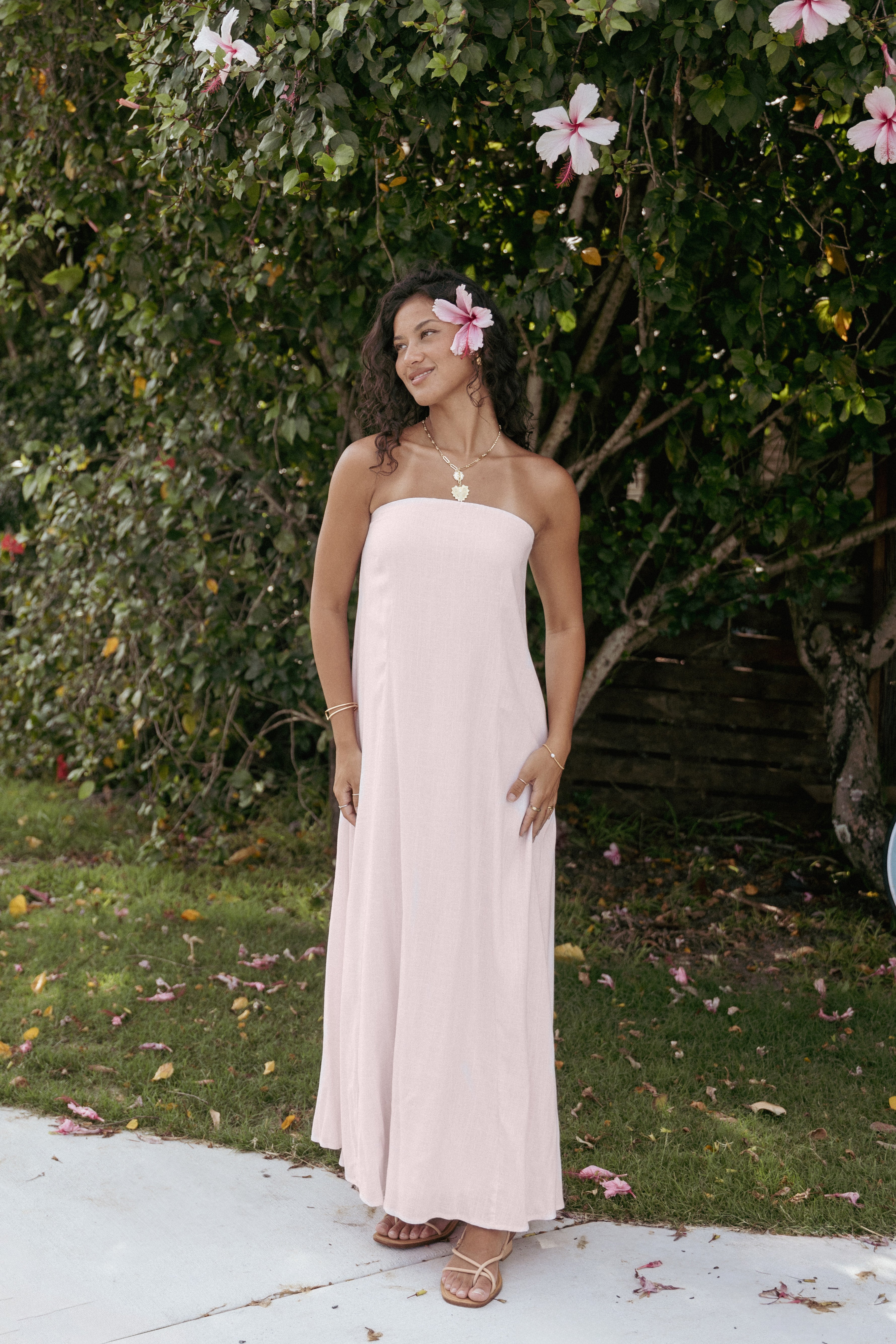 Bethany Strapless Midi Dress in Rosewater - Elegant Summer Cocktail Party & Wedding Guest Dress