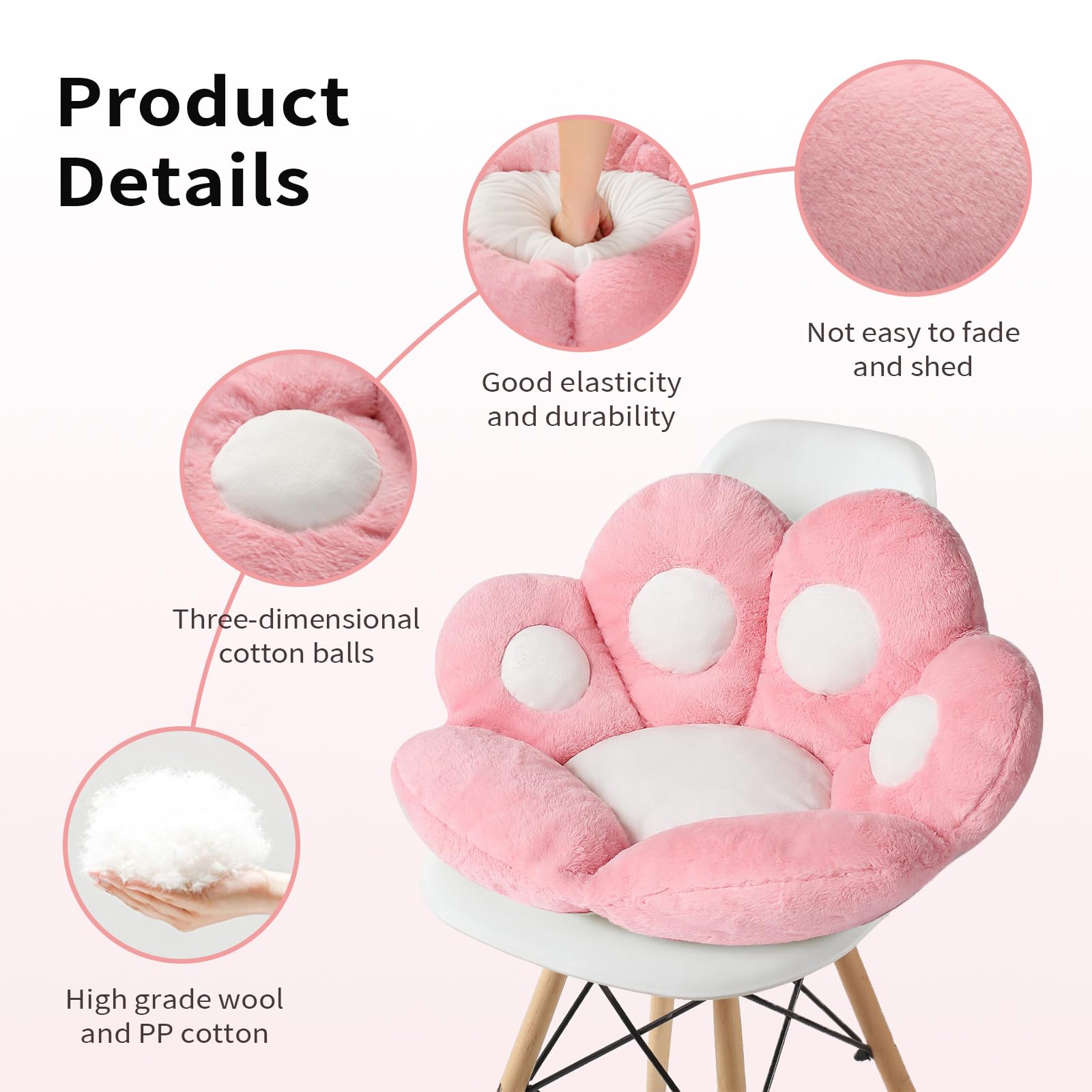 Kawaii Cat Paw Cushion - Ultra Soft 27.5x23.6 Inch Chair Seat Pad for Office, Gaming & Floor - Pink Comfy Pillow for Sofa, Bedroom Decor & Anime Lovers