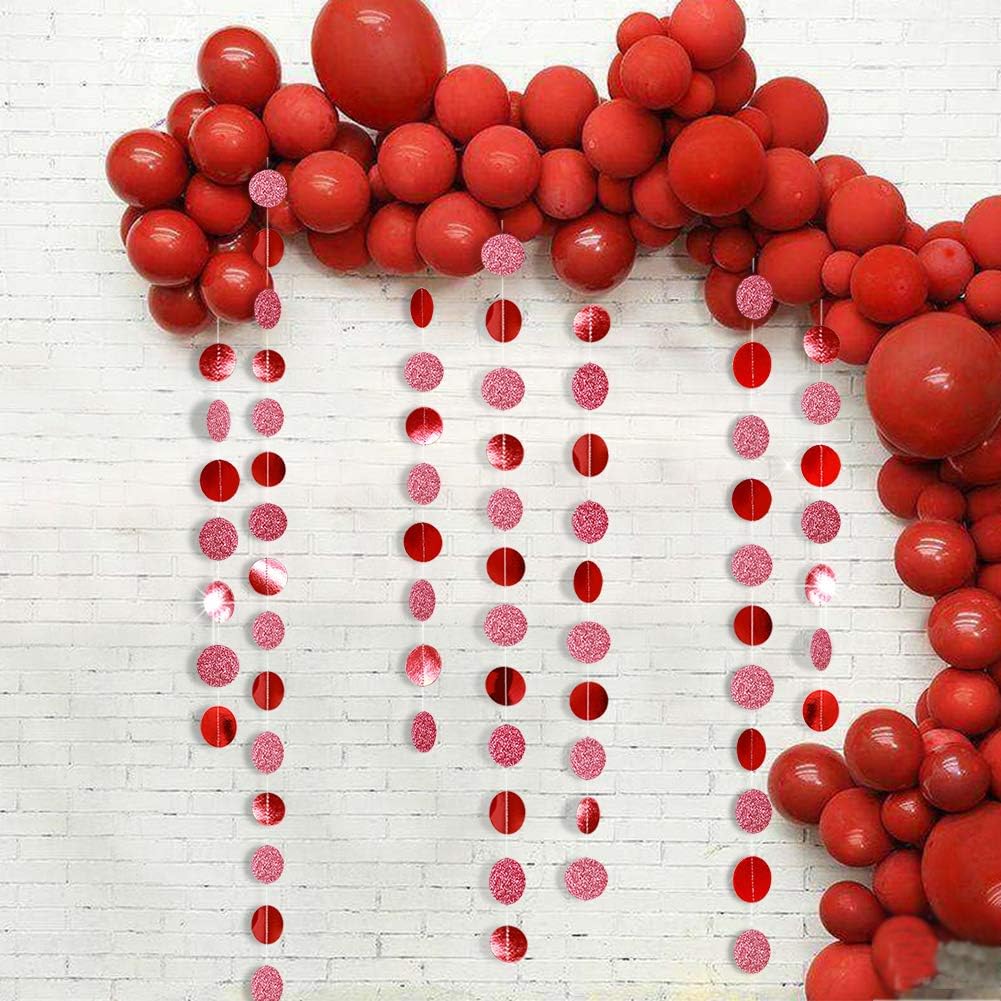 Red Glitter Birthday Decorations - Dot Garlands, Circle Streamers & Banner Backdrop for Weddings, Baby Showers, Bridal Showers, Christmas, Valentine’s Day, Anniversaries, Graduations & Holiday Parties | Perfect for Home, Office & Event Decor