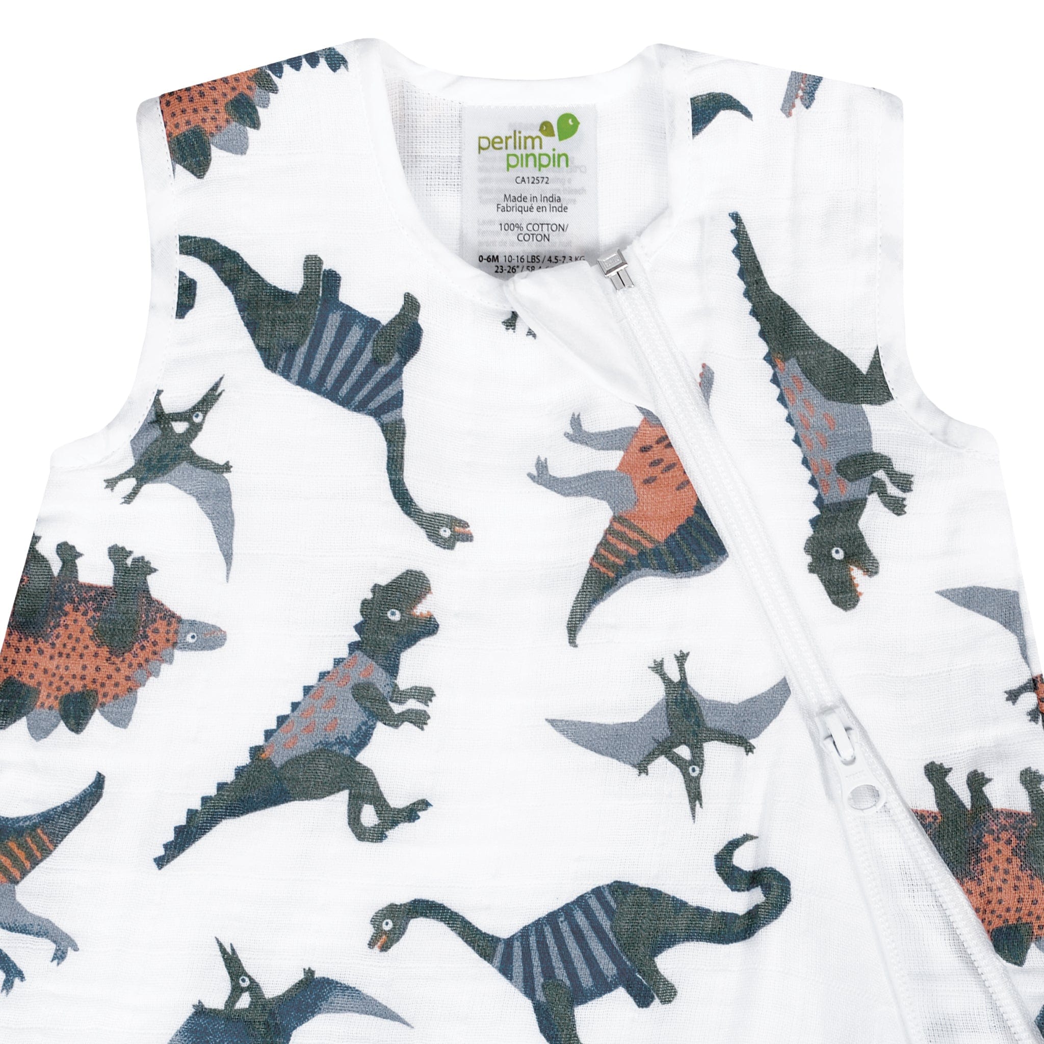 Organic Cotton Muslin Sleep Sack with Dinosaur Print - 0.7 TOG for Baby's Safe & Comfortable Sleep - Perfect for Nursery, Daycare & Travel