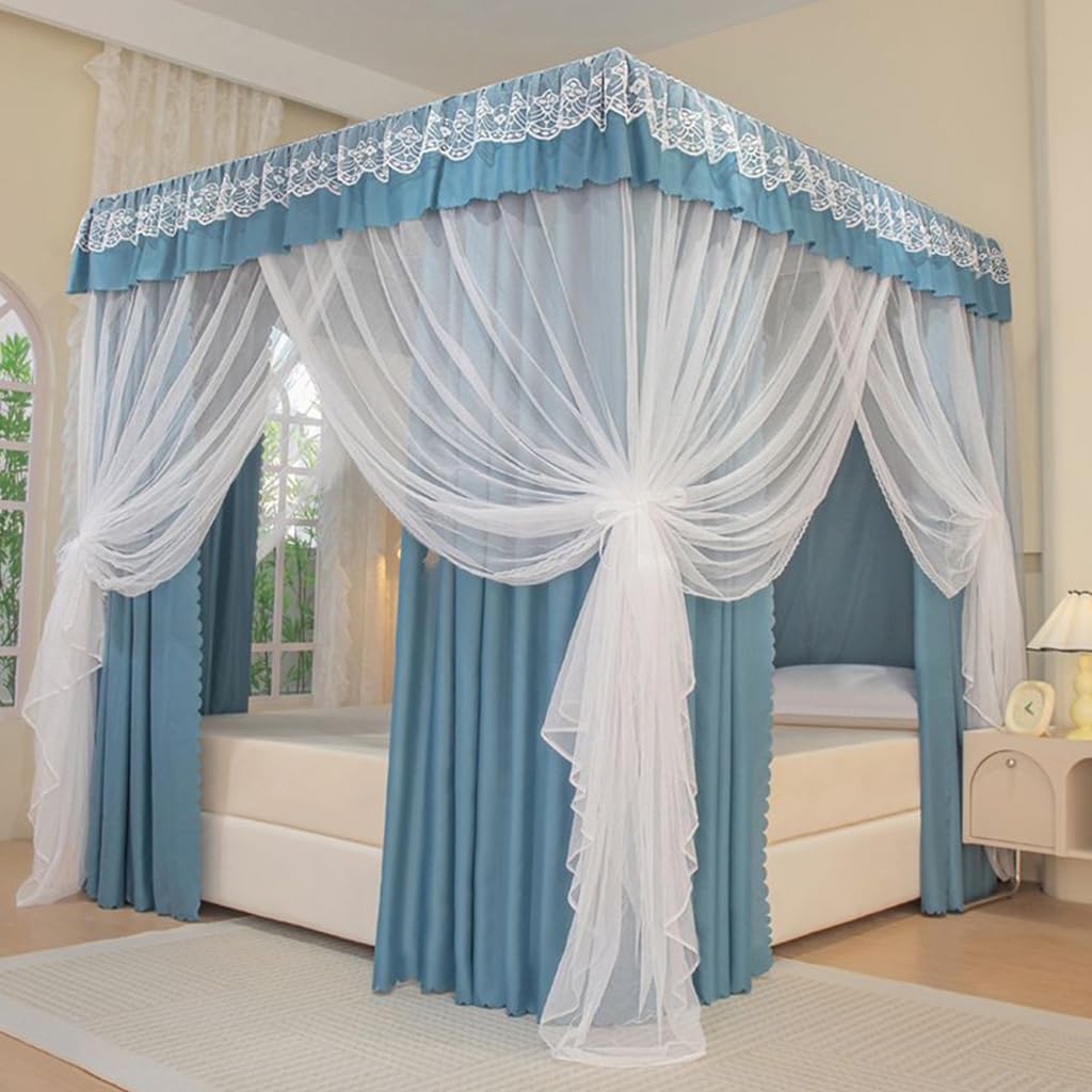 **Princess 4-Poster Bed Canopy & Mosquito Net for Girls, Adults, Kids – Light Blue California King Size – Perfect for Twin/Full/Queen/King Beds – Ideal for Bedrooms, Nurseries, and Dreamy Sleep Spaces**