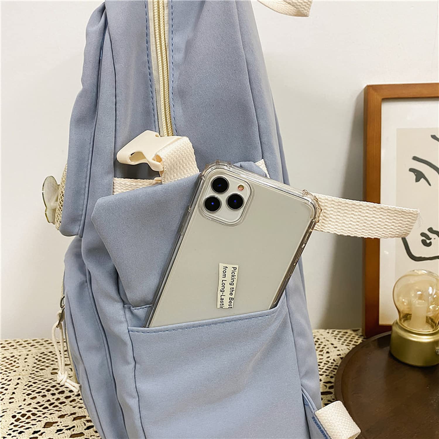 Cute Kawaii Aesthetic Backpack for School Girls with Adorable Pin Accessories - Pink One Size - Perfect for School, Travel & Daily Use