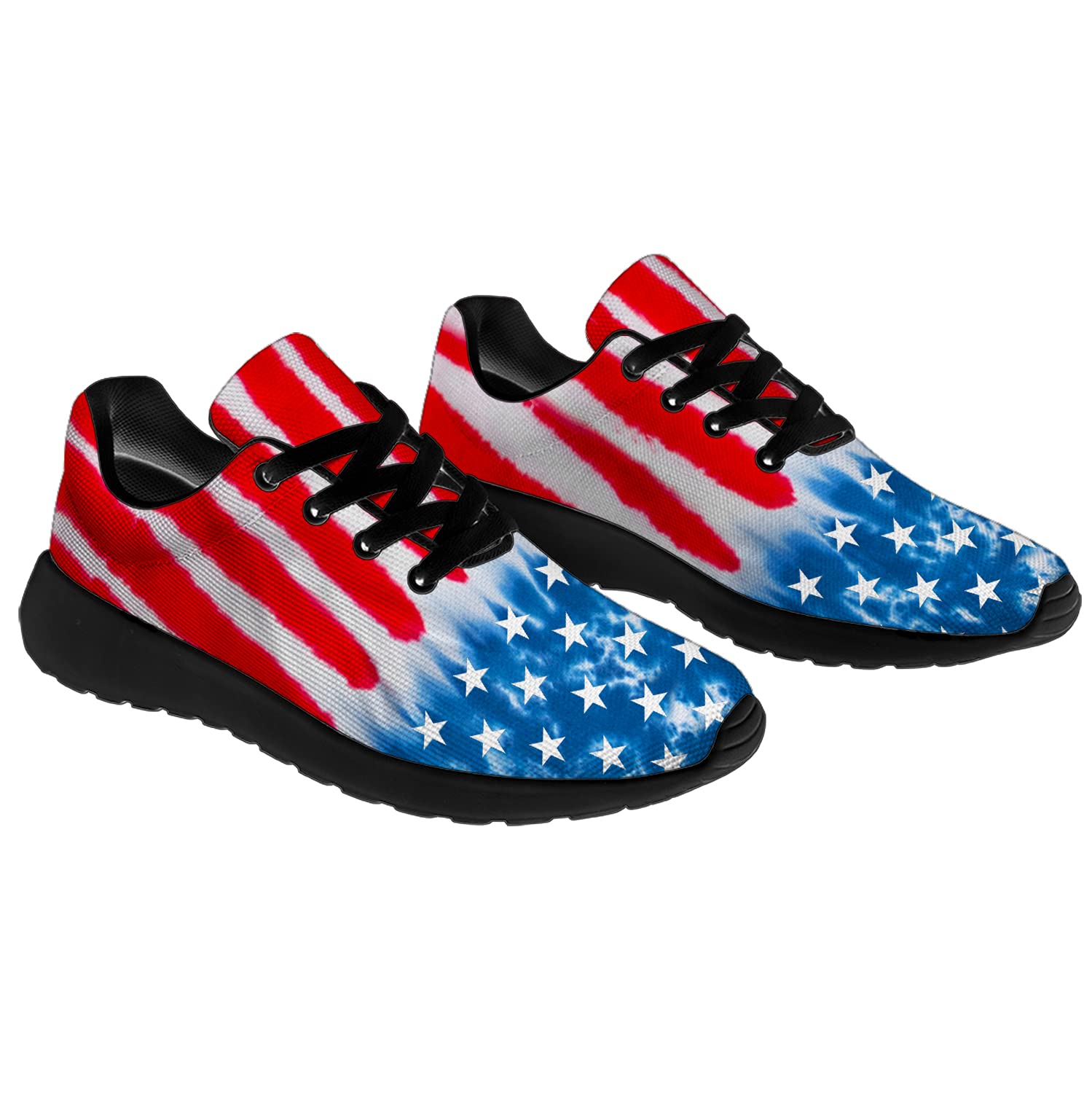 **American Flag Patriotic Sneakers - Red Blue Tie Dye Striped Running & Walking Shoes for Men & Women - Size 12 Men/15 Women - Perfect for 4th of July, Independence Day & Outdoor Activities**