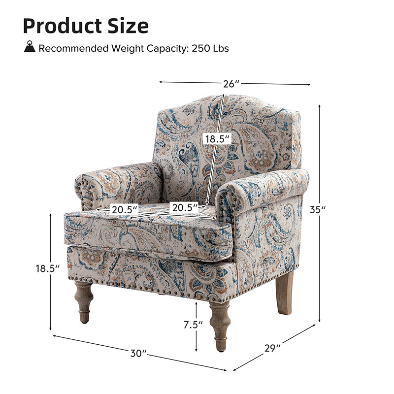 Raphael Farmhouse Armchair with Wooden Legs - Sturdy Frame Accent Chair for Living Room, Bedroom & Office (Multiple Styles Available)