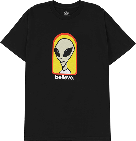 Alien Workshop Believe Graphic T-Shirt - Men's Small, Black/Yellow/Red - Casual Streetwear for Skateboarding & Urban Fashion