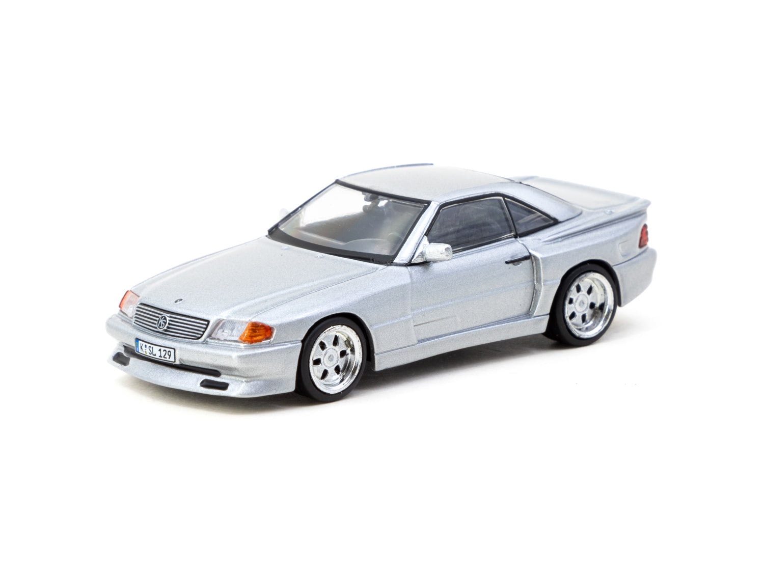 Tarmac Works 1/64 Scale Mercedes Benz SL 500 Koenig Specials Silver Diecast Model Car - Collectible Miniature for Display & Racing Scenes