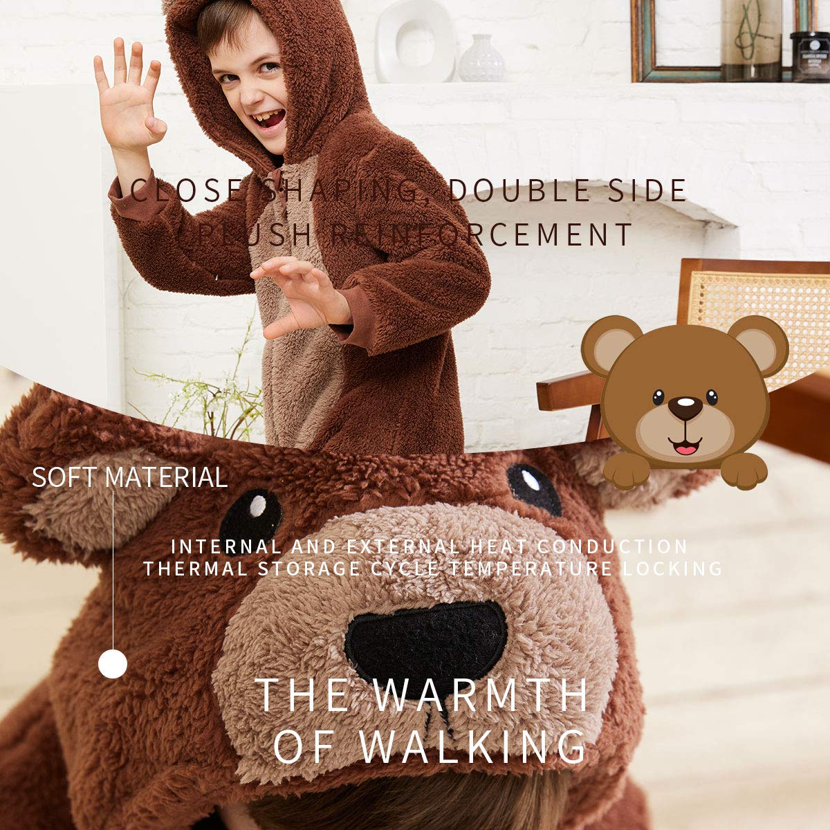 Kids Brown Bear Costume Onesie Pajamas - Soft Flannel Animal Outfit for Boys & Girls | Perfect for Halloween, Christmas Gifts & Cozy Family Pajama Parties