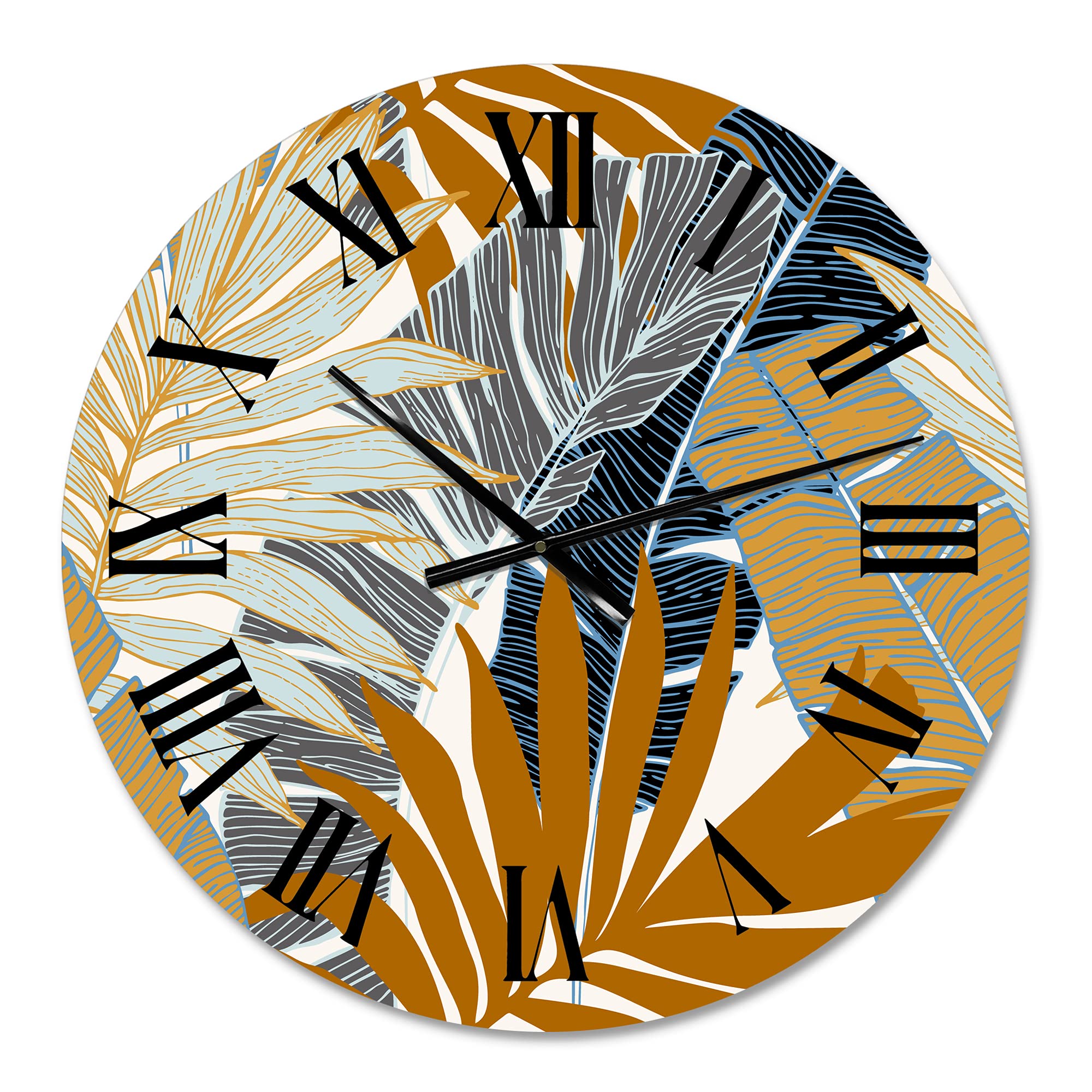 Abstract Tropical Summer Palm Tree & Banana Leaves Large Wall Clock - 23x23 Inch Modern Kitchen Decor, Brown (CLOCK35825) - Perfect for Home, Office & Living Room Décor