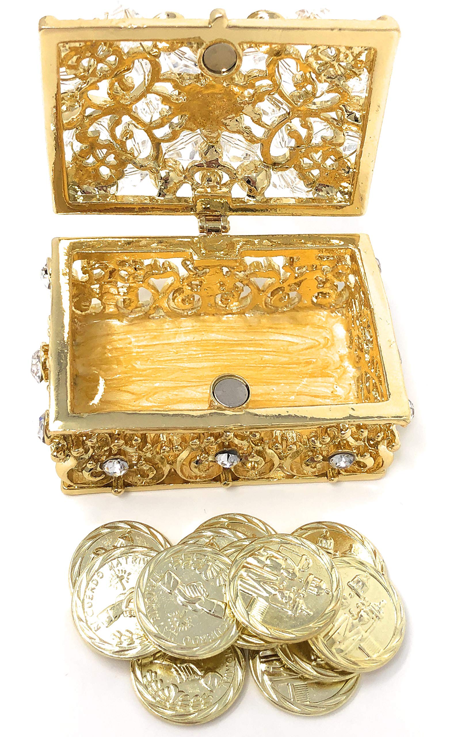 Wedding Unity Coins Keepsake Box with Rhinestones - Gold for Wedding Ceremonies