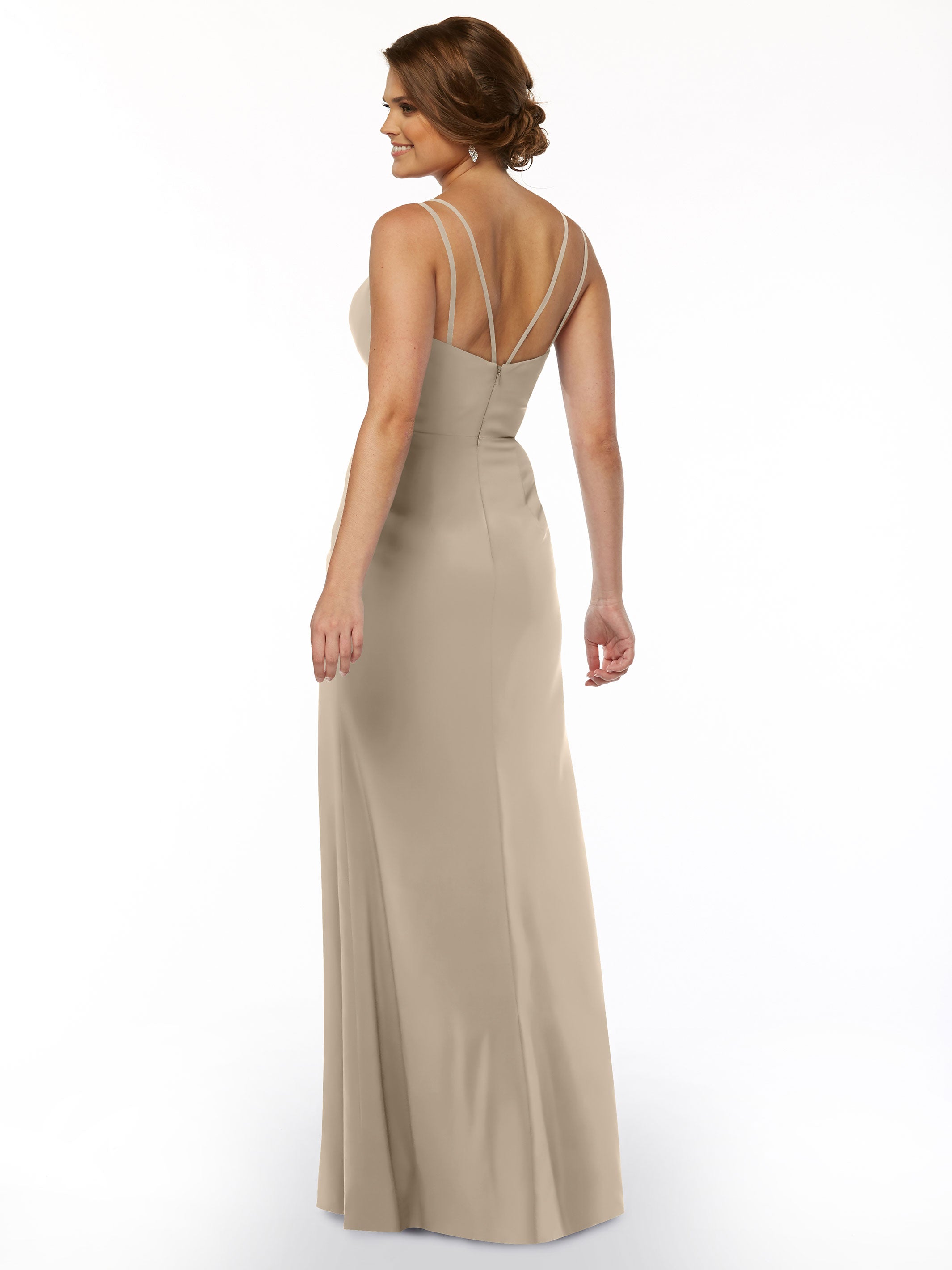 Elegant 83030 Sheath Stretch Chiffon Bridesmaid Dress with Bateau Neckline & Thigh Slit - Perfect for Weddings, Formal Events & Evening Parties