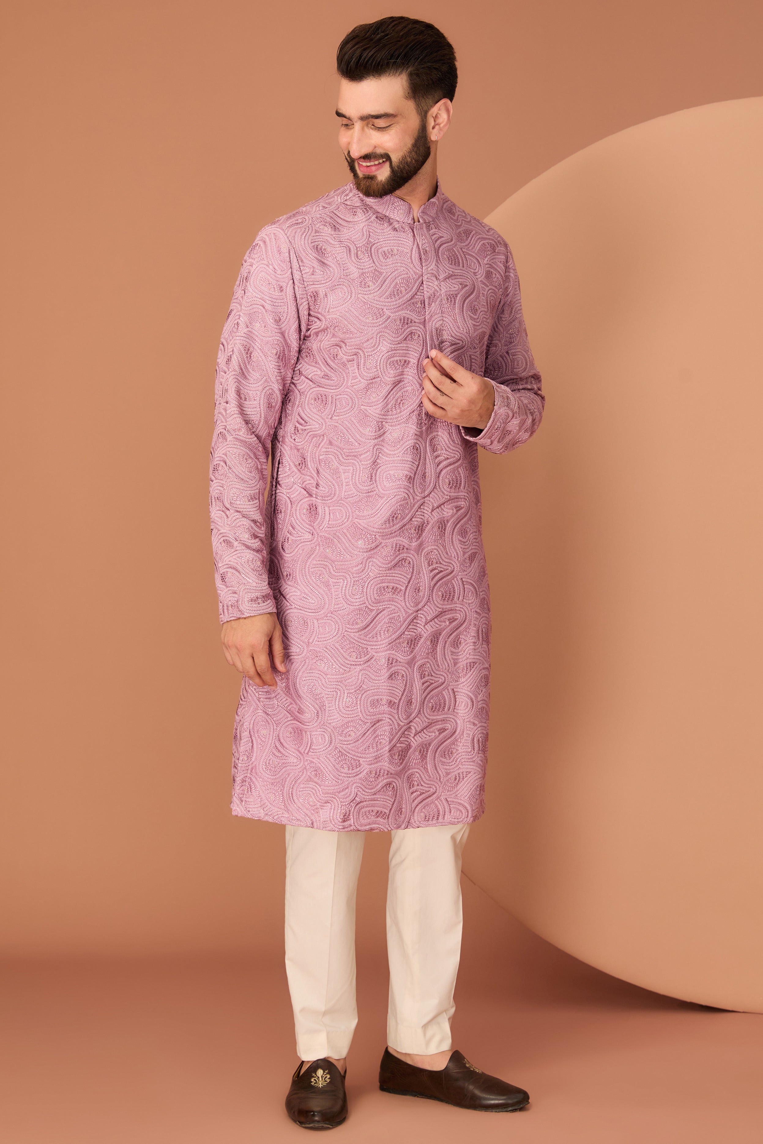Elegant Light Purple Abstract Chikankari Kurta for Women - Traditional Indian Embroidered Tunic - Perfect for Festivals, Weddings & Casual Wear
