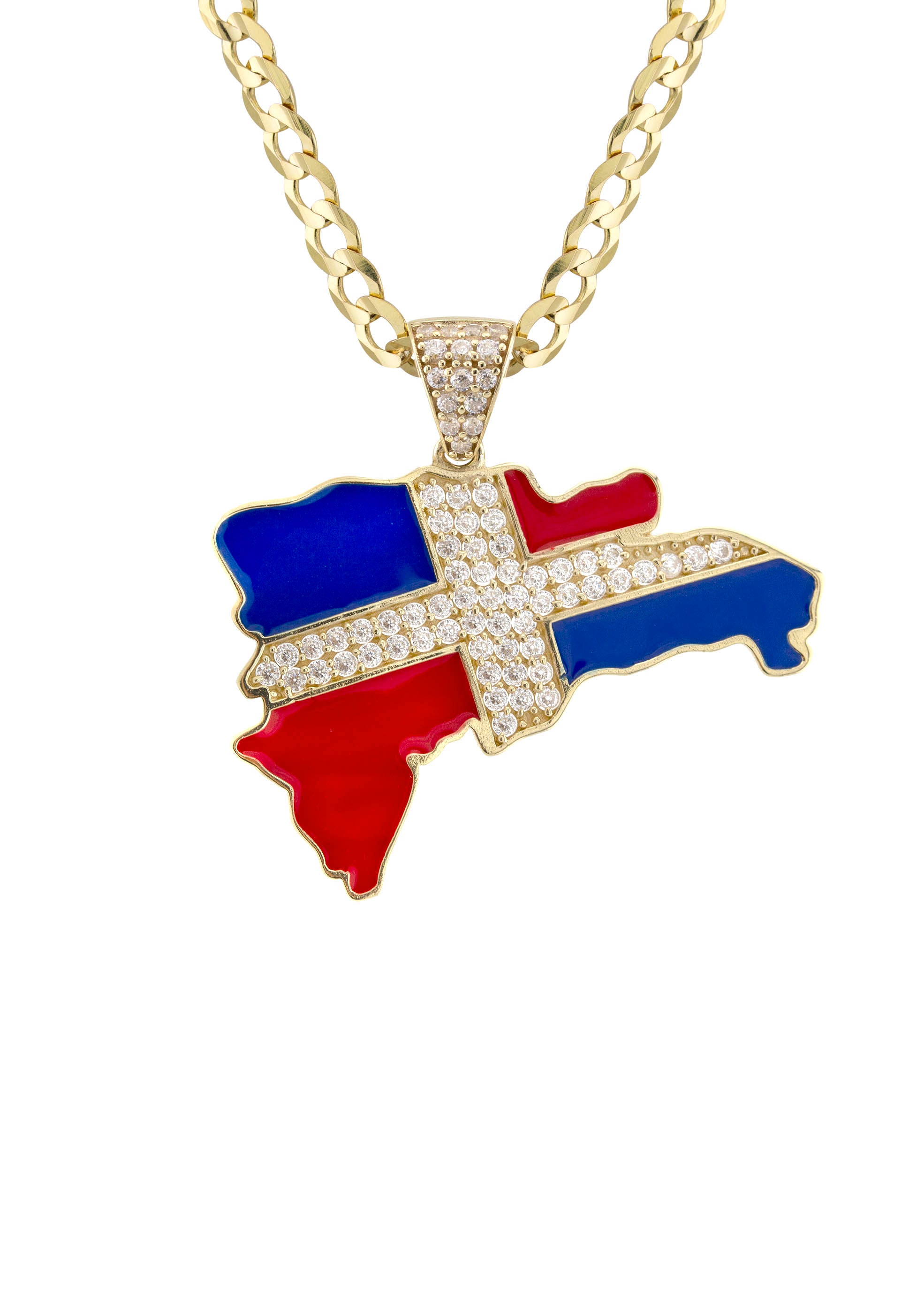 10K Yellow Gold Dominican Republic Flag Necklace for Women | 3 Grams Fine Jewelry | Perfect for Independence Day & Patriotic Gifts