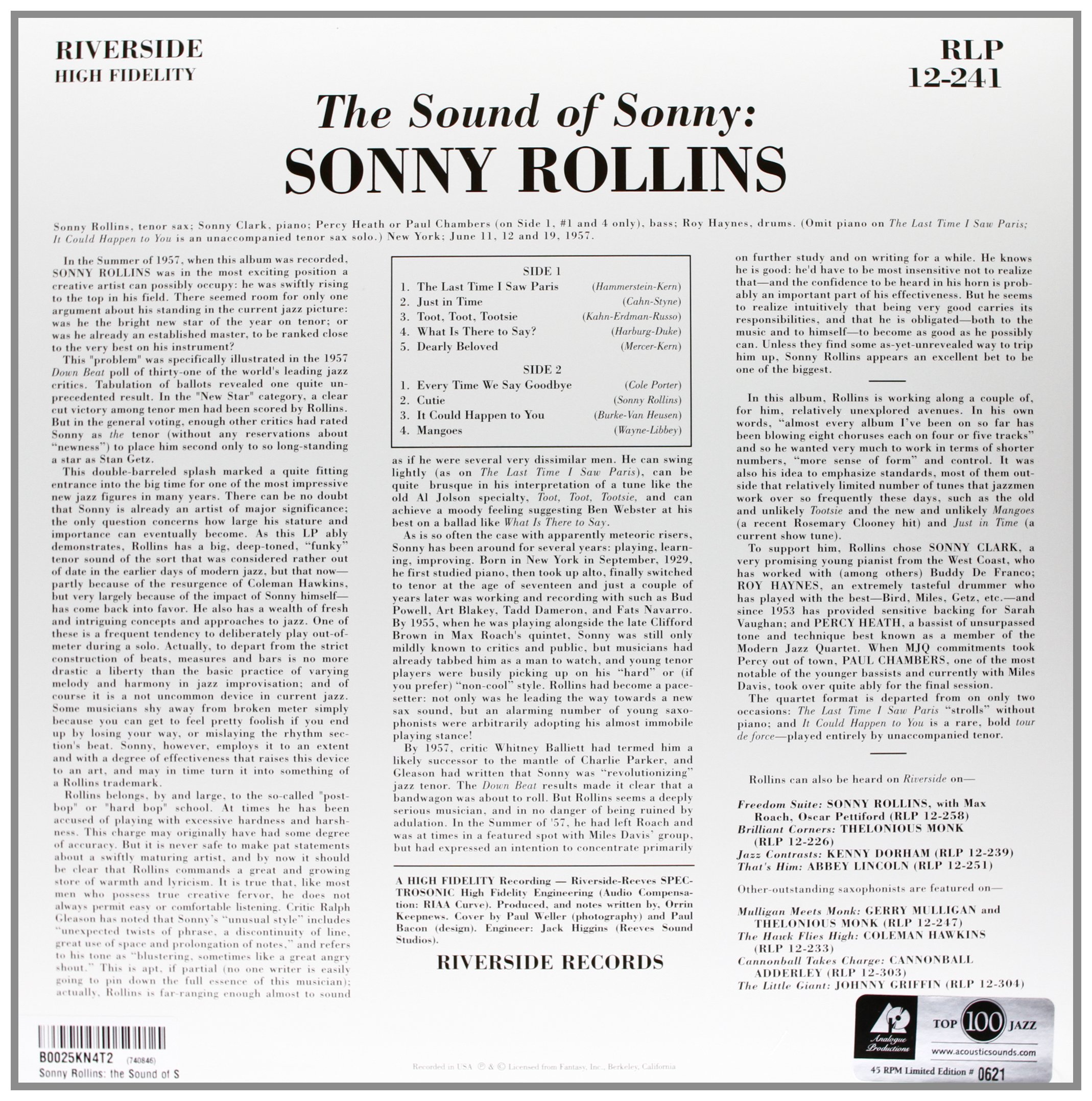 The Sound of Sonny - High-Quality Vinyl Record | Classic Jazz Music Album for Collectors & Audiophiles | Perfect for Relaxation, Dinner Parties & Home Decor