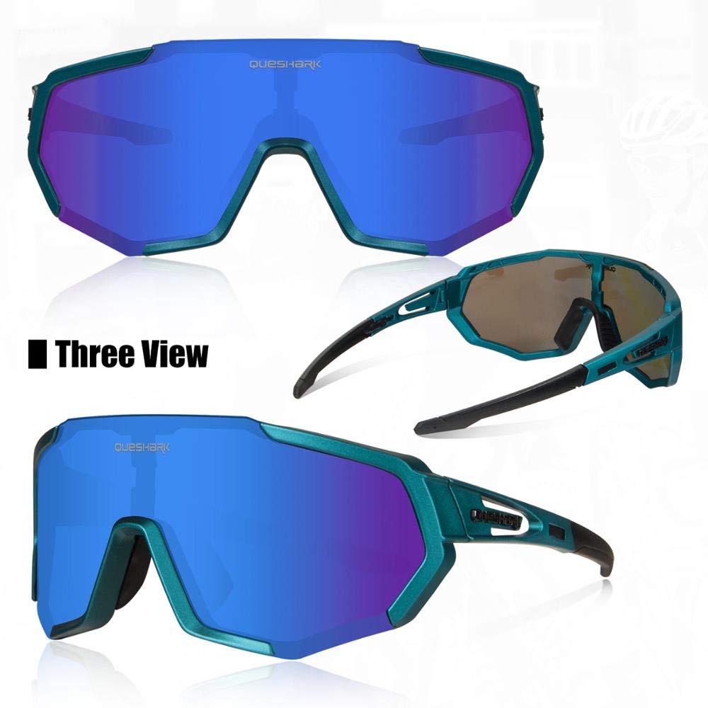 Queshark Polarized Cycling Glasses for Men & Women - UV Protection Sports Sunglasses with 1 Polarized & 2 HD Lenses - Ideal for Cycling, Running, Hiking & Outdoor Activities