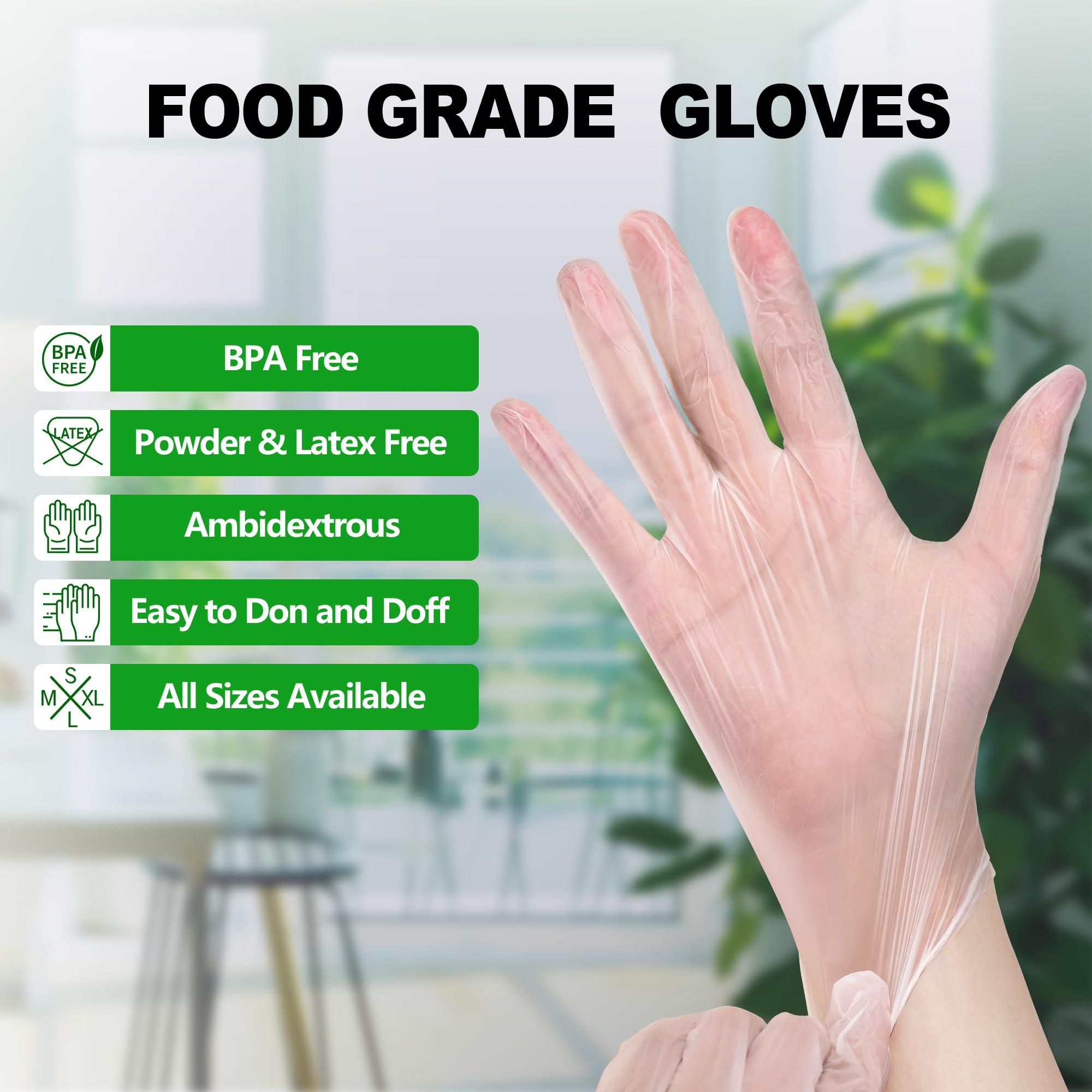Disposable Vinyl Gloves - Latex-Free & Powder-Free Food Safe Plastic Gloves for Cooking, Baking, Cleaning & Food Preparation - Ideal for Kitchen, Restaurant & Household Use