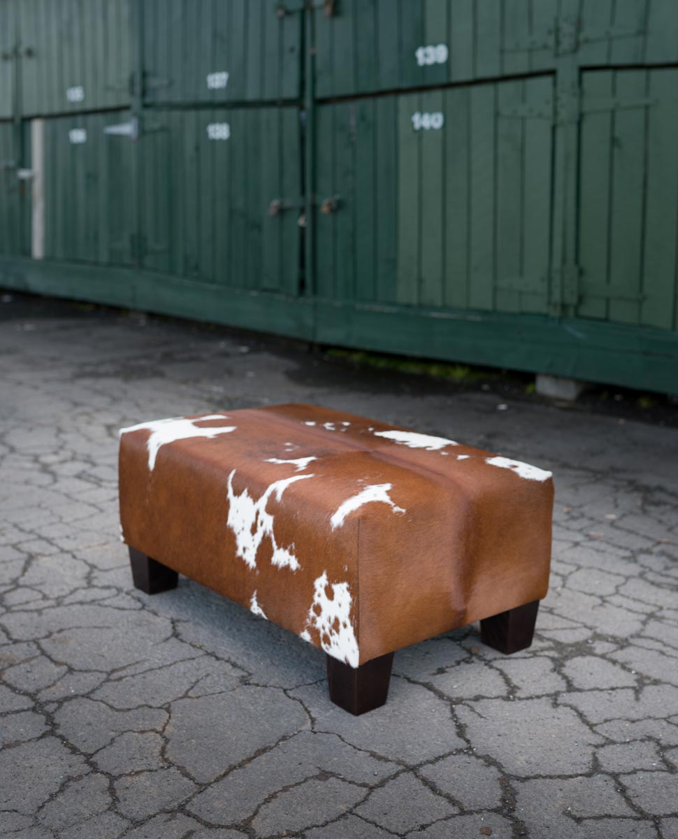 Premium Cowhide Footstool with Sturdy Wooden Legs - 80x50x35cm Ottoman Pouf for Living Room, Bedroom & Home Decor - Perfect for Relaxing, Footrest & Extra Seating