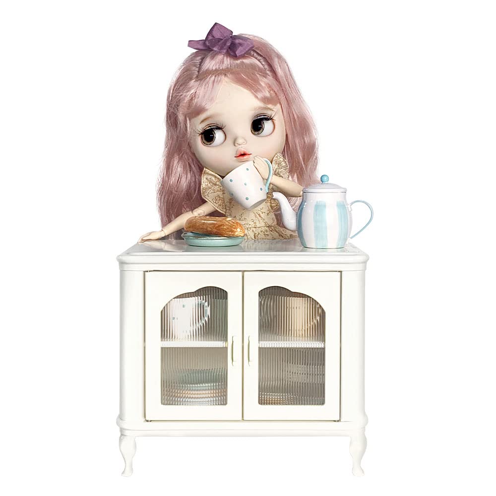 1:6 & 1:4 Scale Metal Dollhouse Miniature Cupboard Set - OB24 Blythe Dollhouse Furniture & Accessories for Realistic Home Decor & Collectors Display