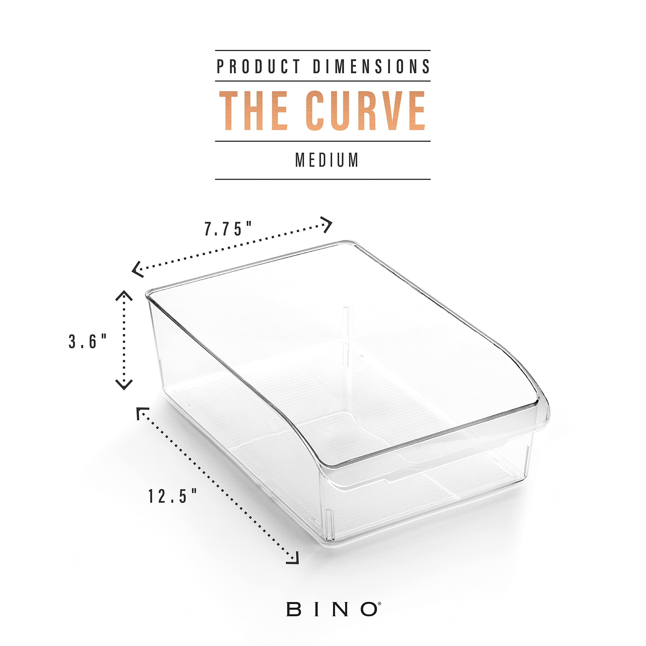 BINO Plastic Storage Bins Medium - The Curve Collection | Multi-Purpose Organizer Bins for Kitchen, Pantry & Home | Durable Fridge & Pantry Organization Containers | Perfect for Food Storage, Closet Organization & Household Items
