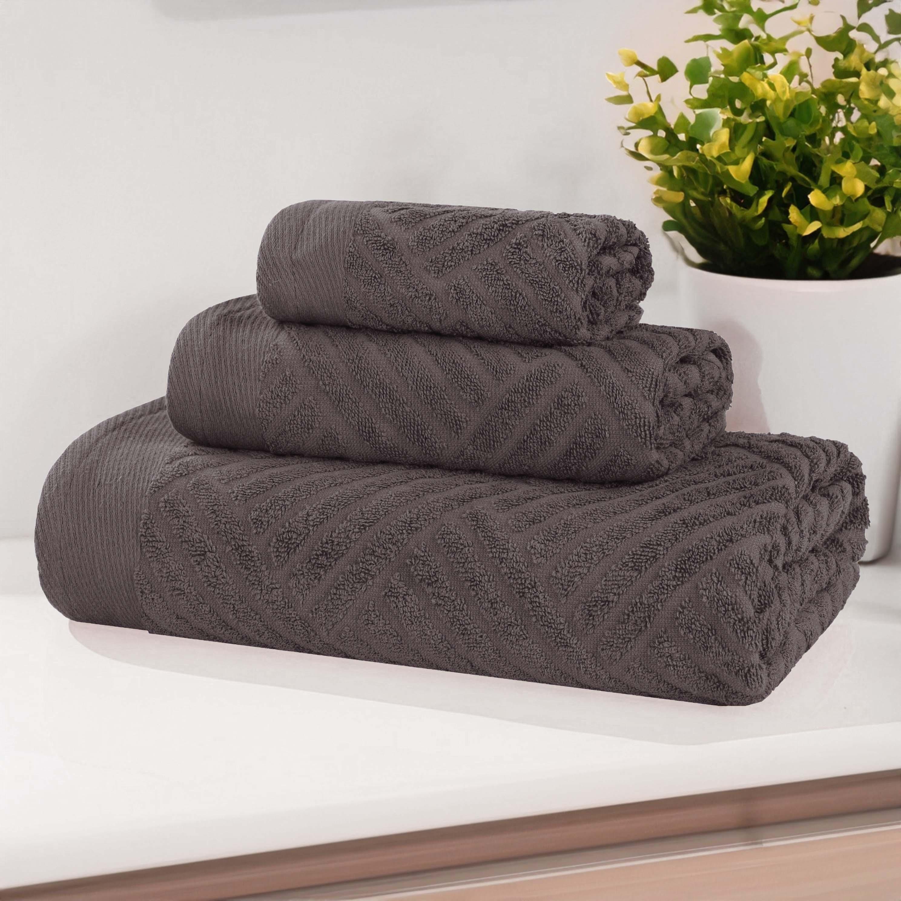 Premium Basketweave Jacquard Egyptian Cotton Towel Set - 3 Piece Plush Bath Towels for Spa, Bathroom & Luxury Home Decor - Medium Weight, Ultra Soft & Absorbent