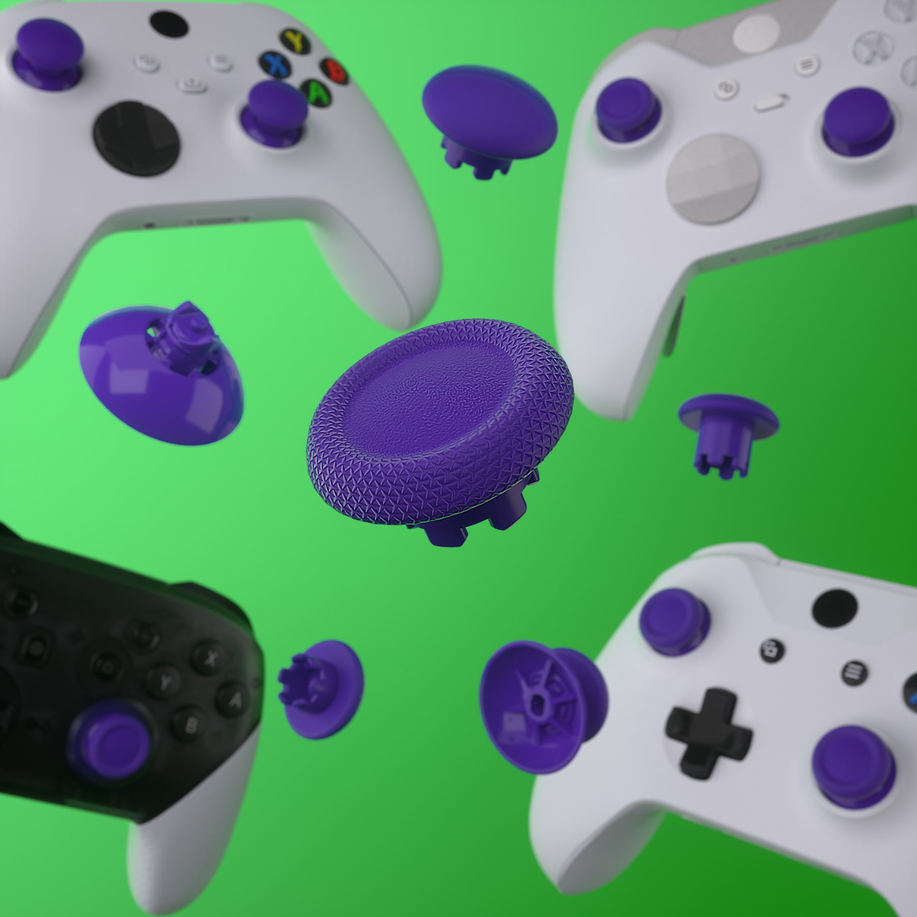 eXtremeRate Interchangeable Thumbsticks for Xbox Core/One S/X/Elite V1 & Nintendo Switch Pro Controller - Purple Analog Joystick Replacement - Perfect for Gaming, FPS, Racing & Long Play Sessions